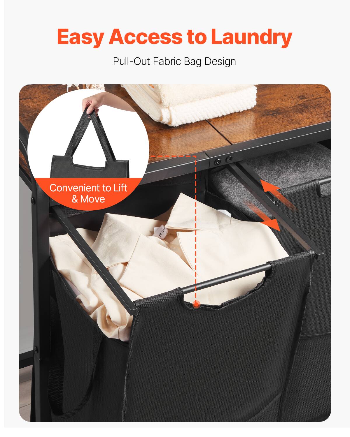 Easy Access to Laundry  
Pull-Out Fabric Bag Design  
Convenient to Lift & Move