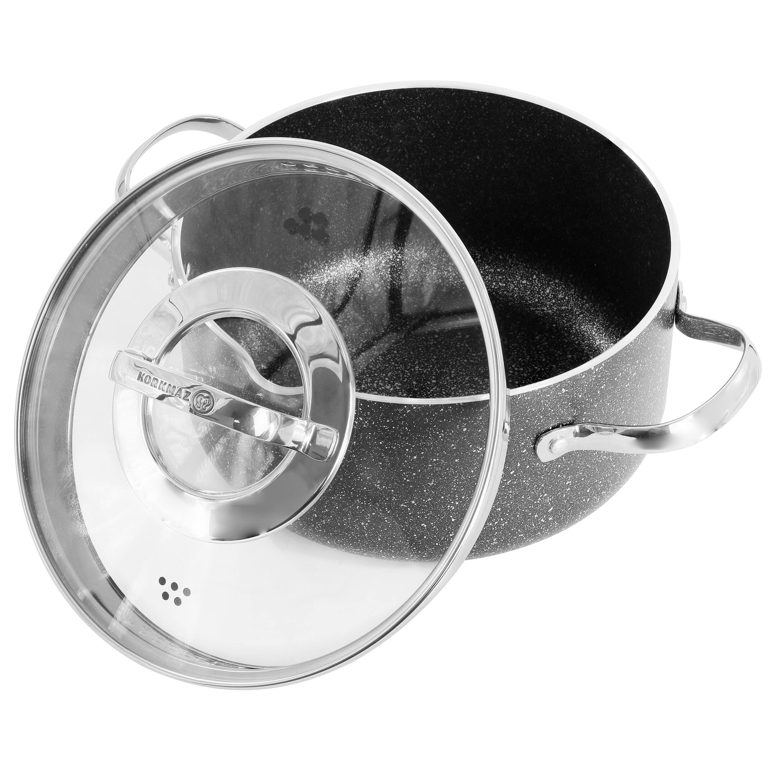 Alt View 1. Korkmaz - Korkmaz Galaksi Non Stick 8 Inch 3 Liter Casserole with Lid in Black - Black.