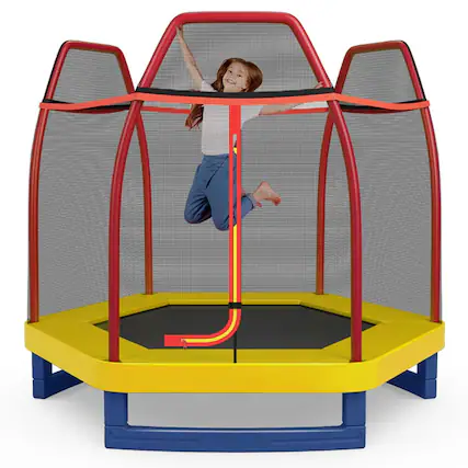 Front. Pefilos - 7 Feet Kids Recreational Bounce Jumper Trampoline-Red, Bounce Trampoline for Outdoor as Garden, Park - Red.