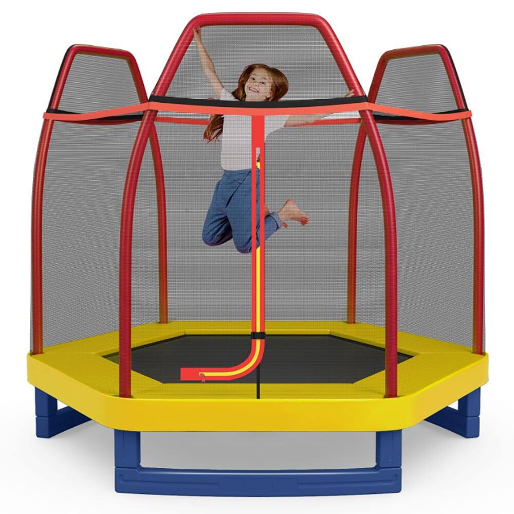 Front. Pefilos - 7 Feet Kids Recreational Bounce Jumper Trampoline-Red, Bounce Trampoline for Outdoor as Garden, Park - Red.