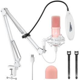 Cedar Assembly - Usb Microphone 192khz 24bit Plug Play Pc Computer Podcast Condenser Cardioid Metal Mic Kit With Professional S - Pink AU A04 Pink