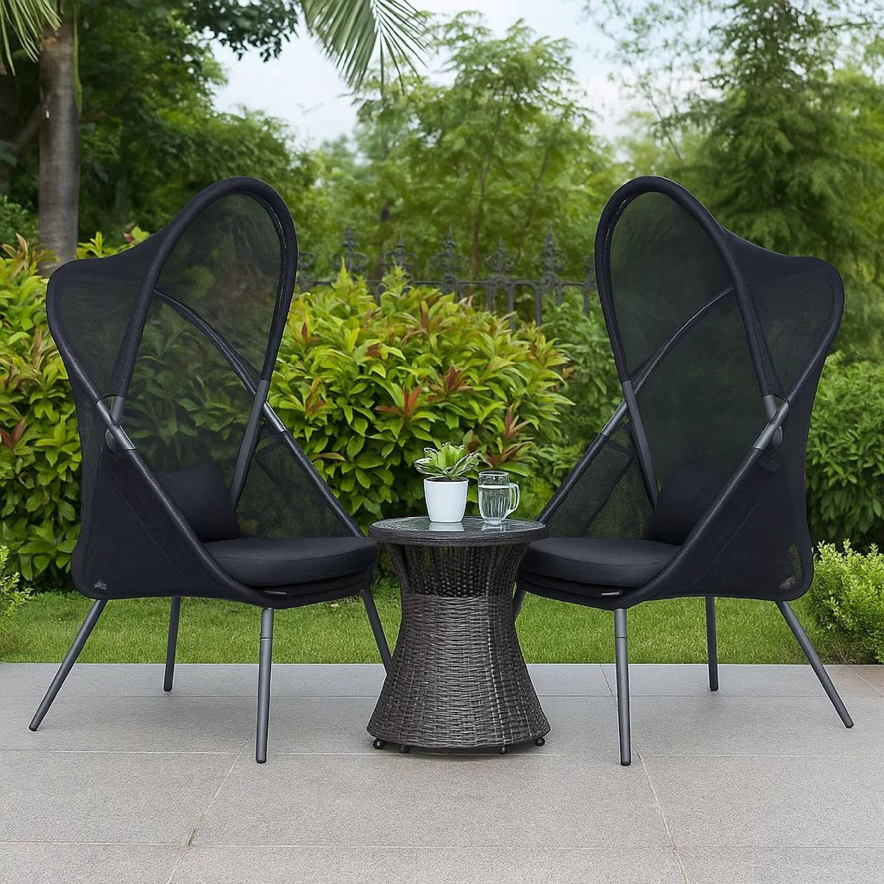 Alt View 6. Manhattan Lane - 34 Inch Outdoor Foldable Chair, Set of 2, Black Fabric Seat, Steel Frame - Black.