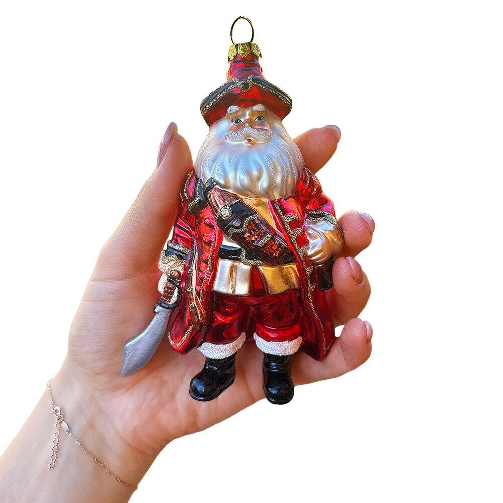 Back. OrnamentallyYou - Santa Pirate Glass Christmas Ornament Sea Sailer Bandit Unique Tree Decor - Multi-colored.