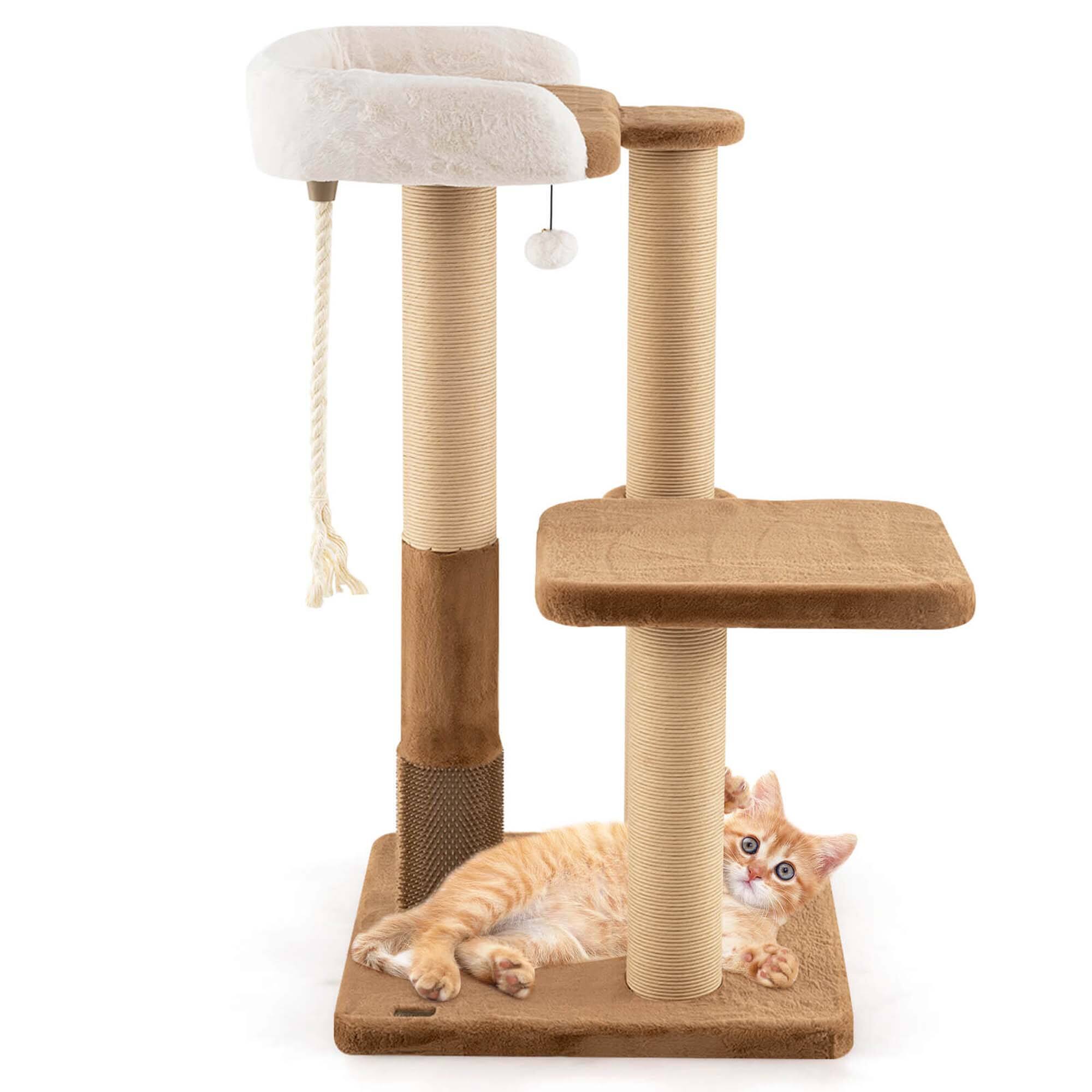 Alt View 9. Costway - Costway 44" Cat Tree for Indoor with Plush Padded Perch Scratching Posts Jumping Platform - Caramel + White.