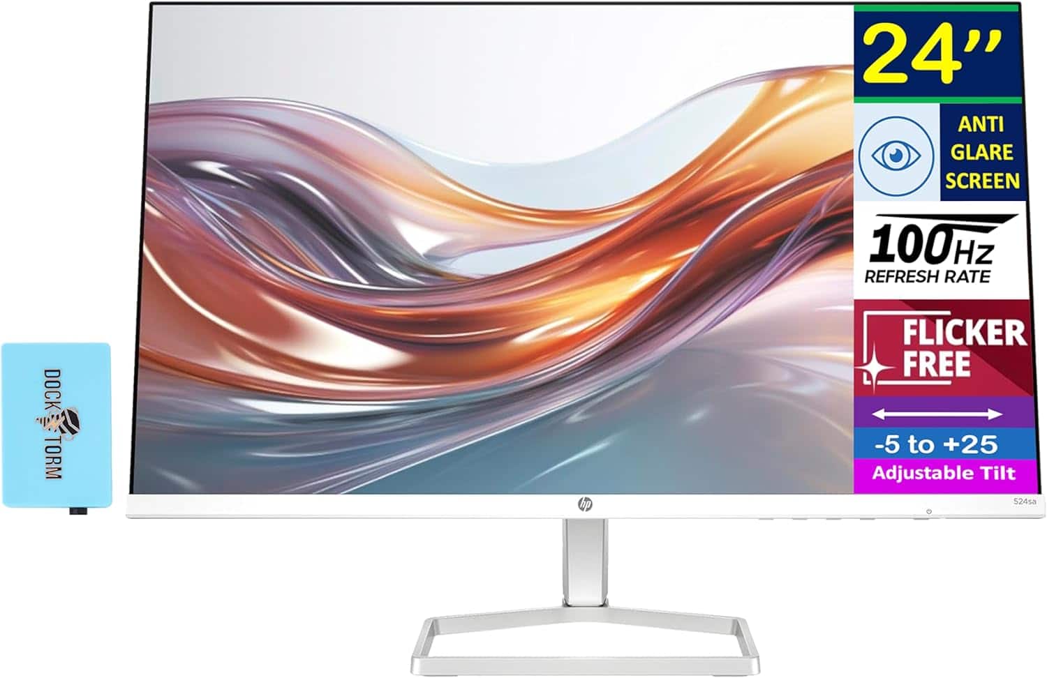HP - Series 5 524sa 24" FHD Monitor, Flicker Free, Anti-Glare, Low Blue Light & DKZ Hub, White/Silver (94C36AA#ABA) - Black