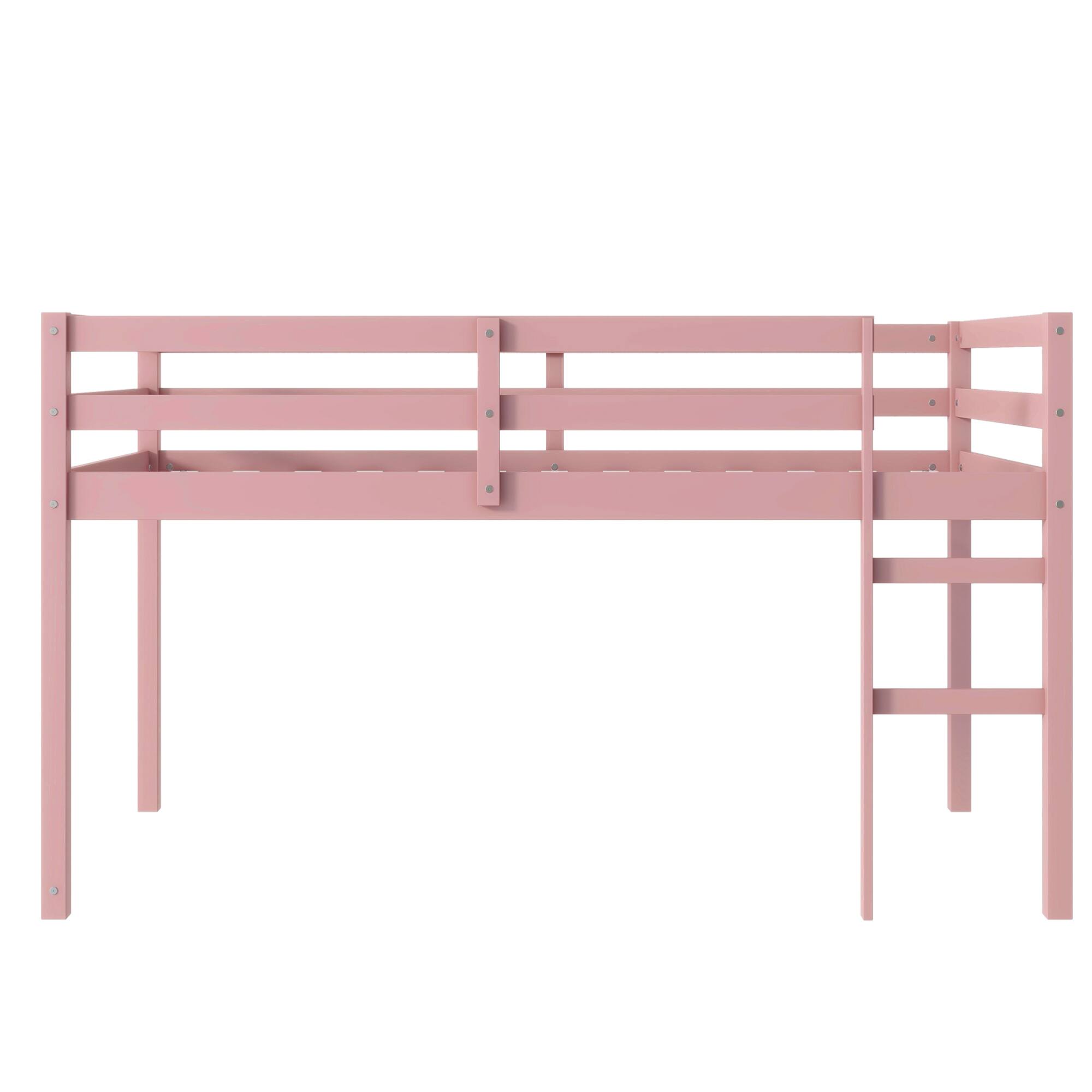 Alt View 2. GOODSILO - Solid Wood Twin Loft Bed with Ladder and Strengthened Slats for Enhanced Stability and Space Optimization - Pink.