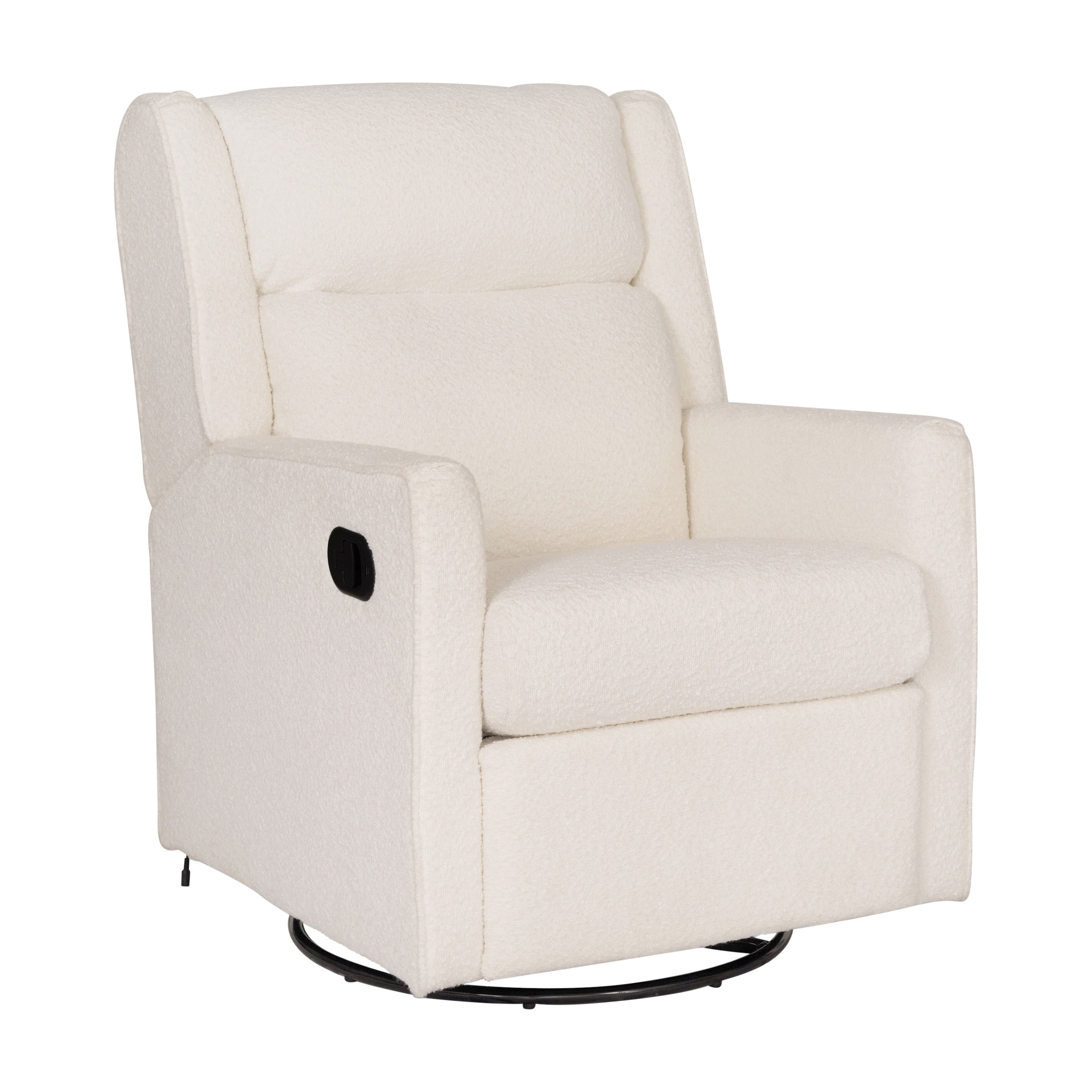Emma + Oliver - Mari Swivel Glider Rocker Recliner with USB/USB-C Charging Ports, Manual 270 Degree Swivel Recliner - Off-White Boucle