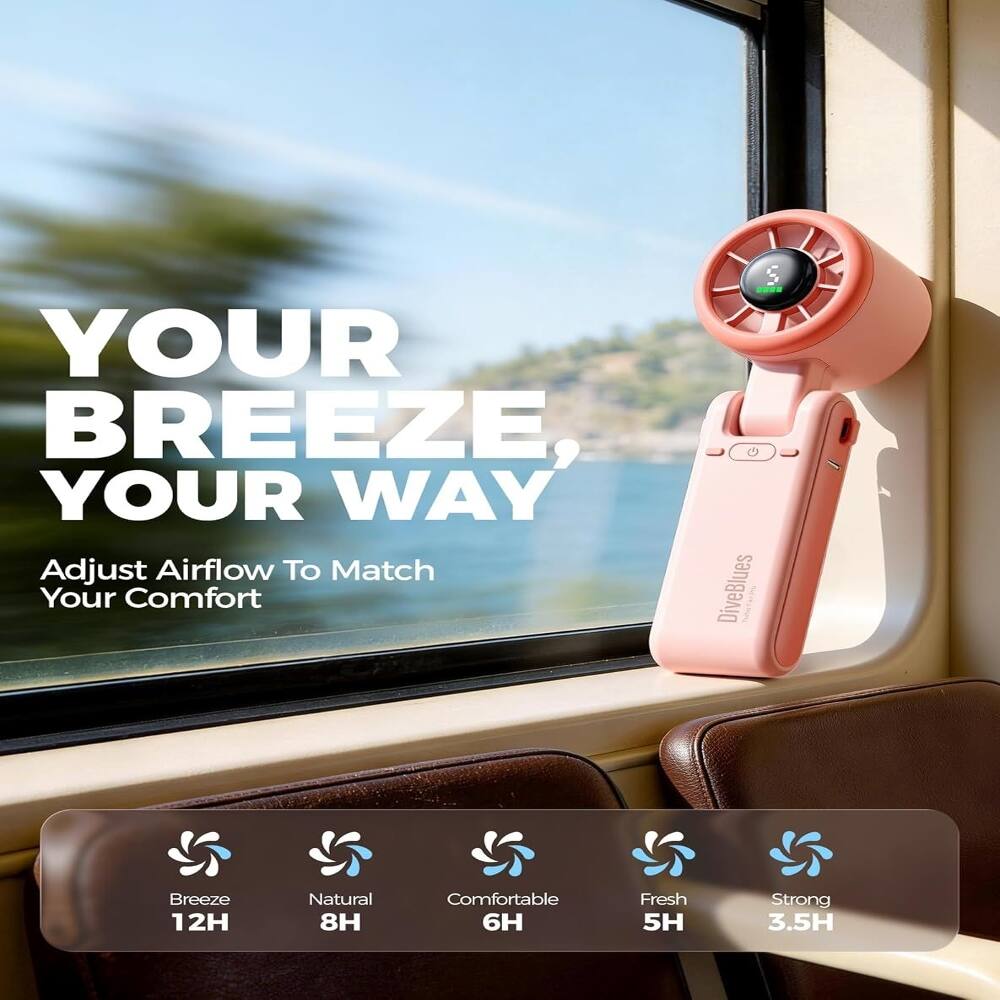 YOUR BREEZE, YOUR WAY  
Adjust Airflow To Match Your Comfort  
DiveBlues Breeze 1  
12H Natural 8H Comfortable 6H Fresh 5H Strong 3.5H