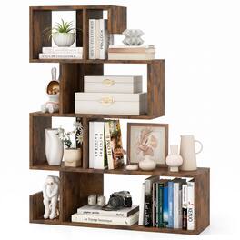 Costway - 1 PCS S-shaped Bookshelf, 5-Tier Modern Geometric Bookcase with Anti-tipping Kits - Brown