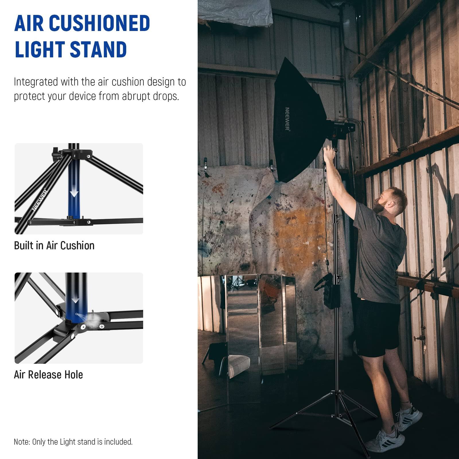 AIR CUSHIONED LIGHT STAND

Integrated with the air cushion design to protect your device from abrupt drops.

Built in Air Cushion

Air Release Hole

Note: Only the Light stand is included.