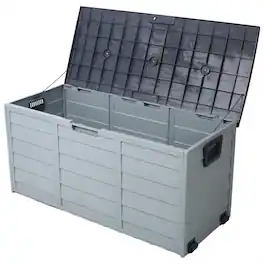 HTUTWOO - Pool Deck Box Storage - 75 Gallon Resin Deck Box with Wheels, Waterproof Organization and Storage for Tools Pool Toys - Gray