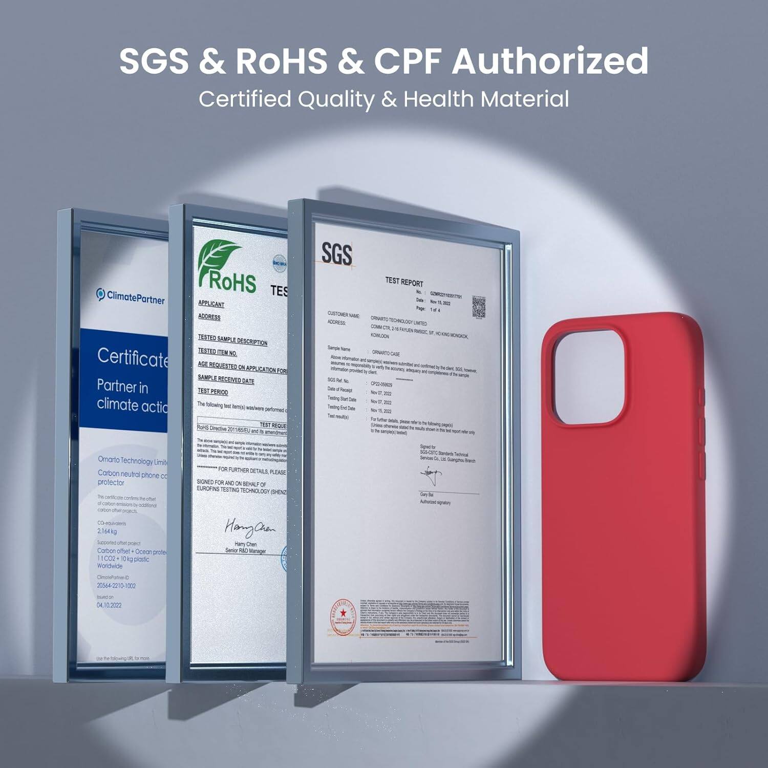 SGS & RoHS & CPF Authorized
Certified Quality & Health Material

ClimatePartner Certificate
Partner in climate action

RoHS TES
APPLICANT ADOMESS DESTES SAMIPE RESCRIETION DE COMN AGE MRITE DN AFPLICATION fOR SMP MECENER TAL TERT PERIOO t falowing - -oc -e peftmmet  TAI REQE eloe J A I - SGS TEST REPORT in t - - TM - Oc TO AHE LeS COM CH  - -O - -are - OAN Ae - -  - - - N E-N - - S - - - t - - - Omarto lechnology Limib Carbon neutrd phone C protector - 2064kg Sucooed - Canen ofet Cneoe go 1CC2 4 pod WOldwide FW URTHER DETAALE PAE SIUNEY -OR I N MEHAL O BUROFNE ESTING SONOS SEN Hangan Pary e Seve   Kean - - - Sarna - - - - - 30M627 1000 - 10.3020