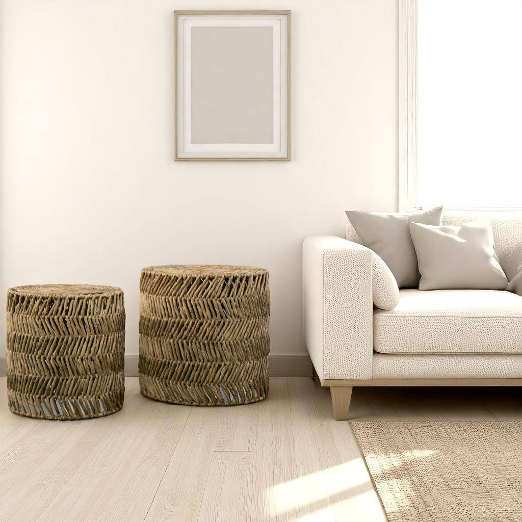 Angle. Hivvago - Hivvago Set Of Two 18 Inch Woven Rattan End Tables - Brown.