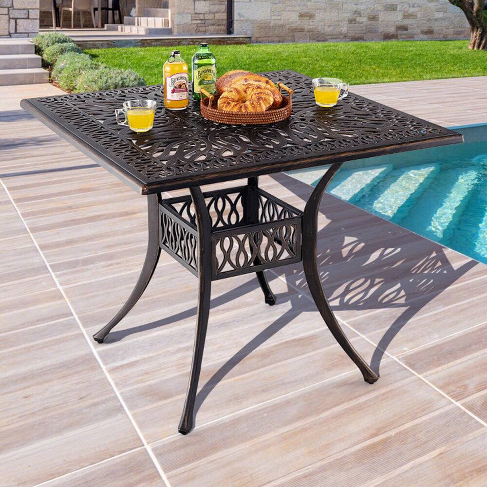 Alt View 1. Boyel Living - 35.4 Inch Aluminum Patio Square Dining Table with Umbrella Hole - Antique Brown.