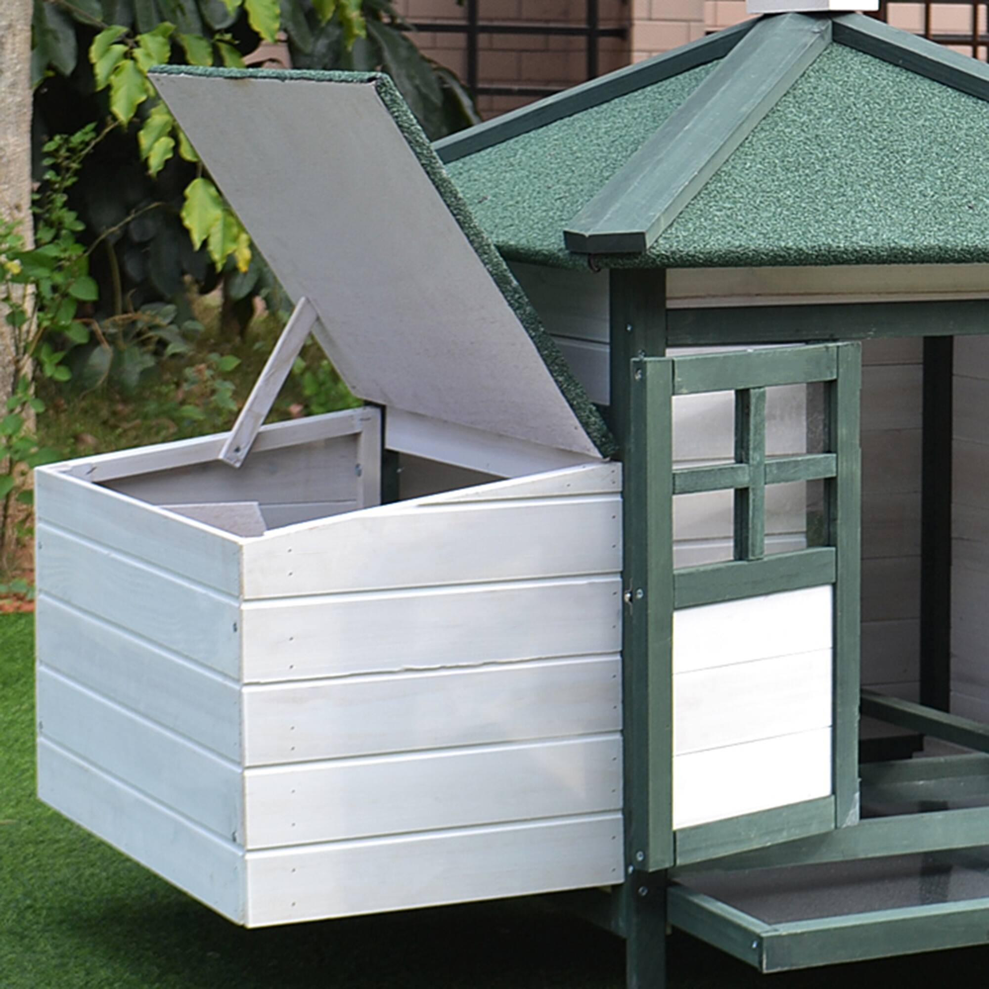 Alt View 5. Pawhut - 77" Wooden Chicken Coop with Nesting Box, Cute Outdoor Hen House with Removable Tray, Ramp Run, for Garden Backyard.