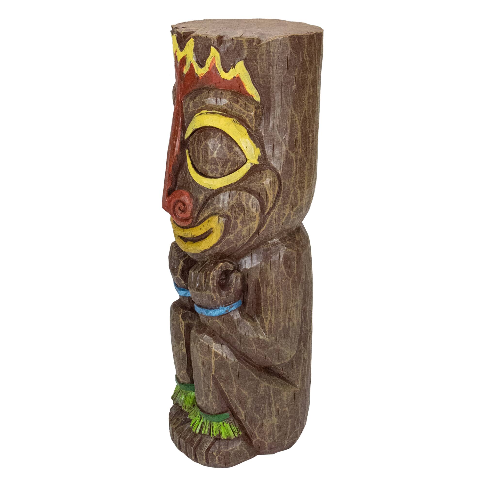Alt View 2. Northlight - 16" Solar Lighted Polynesian Outdoor Garden Fire Tiki Statue - Brown.