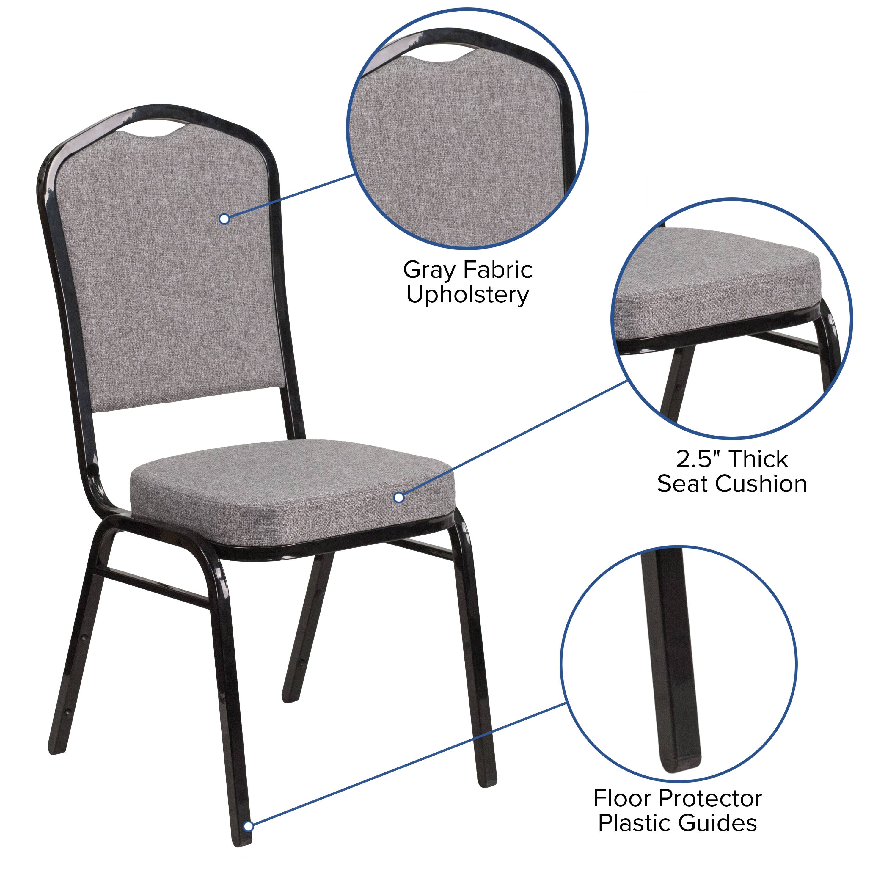 Gray Fabric Upholstery  
2.5" Thick Seat Cushion  
Floor Protector Plastic Guides
