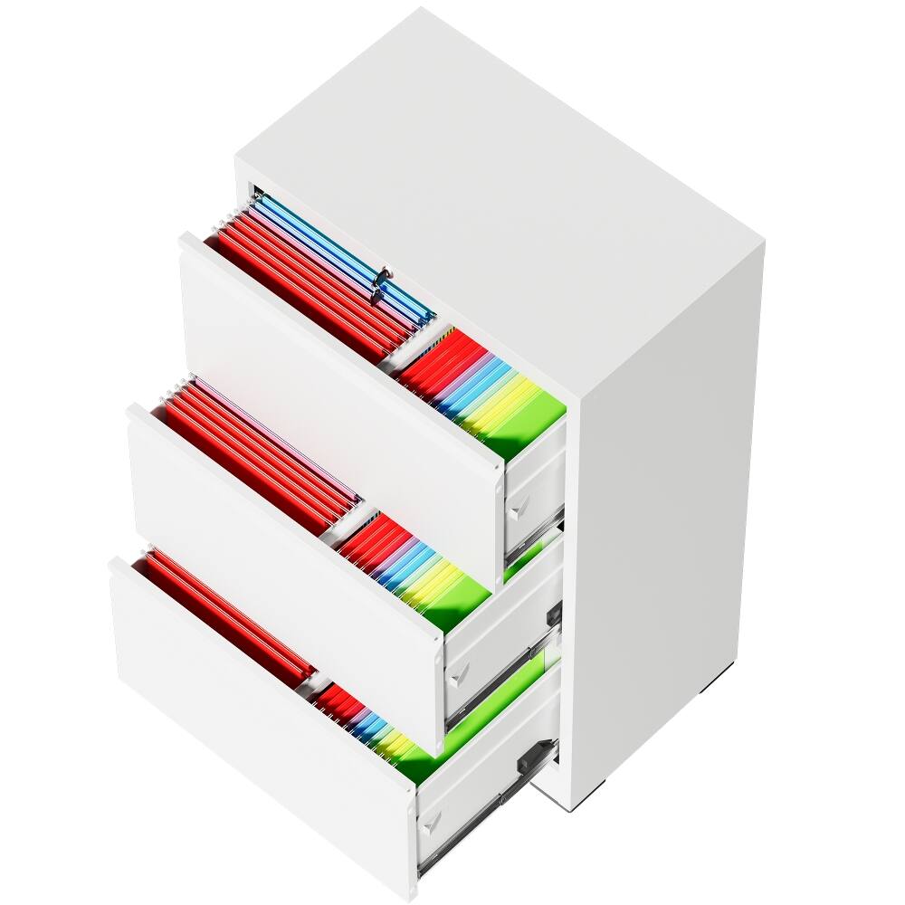 Alt View 8. Loheer - Loheer 3 Drawer Lateral File Cabinet White Metal Locking Filing Cabinet for Home Office.