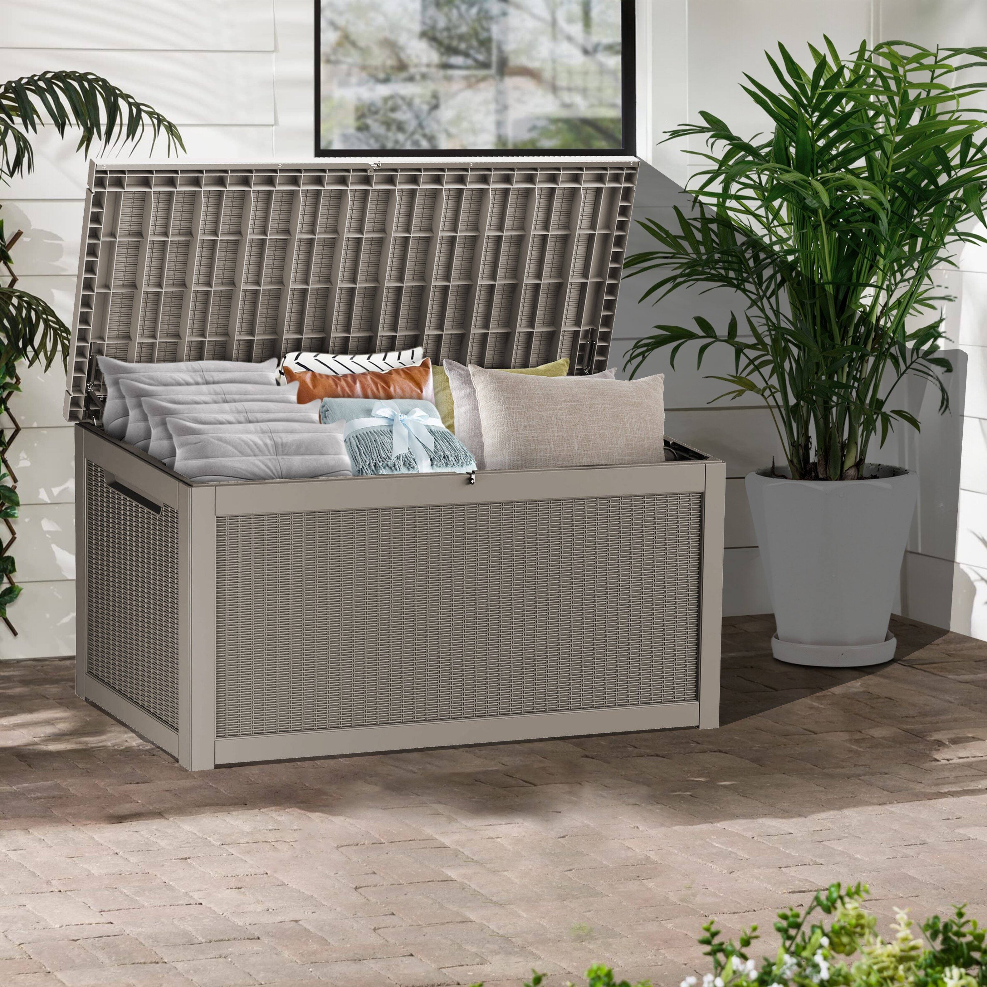 Alt View 4. Yardgrace - 320 Gallon Lockable Resin Deck Box Waterproof Outdoor Storage for Patio Furniture Garden Tools and Equipment - brown.