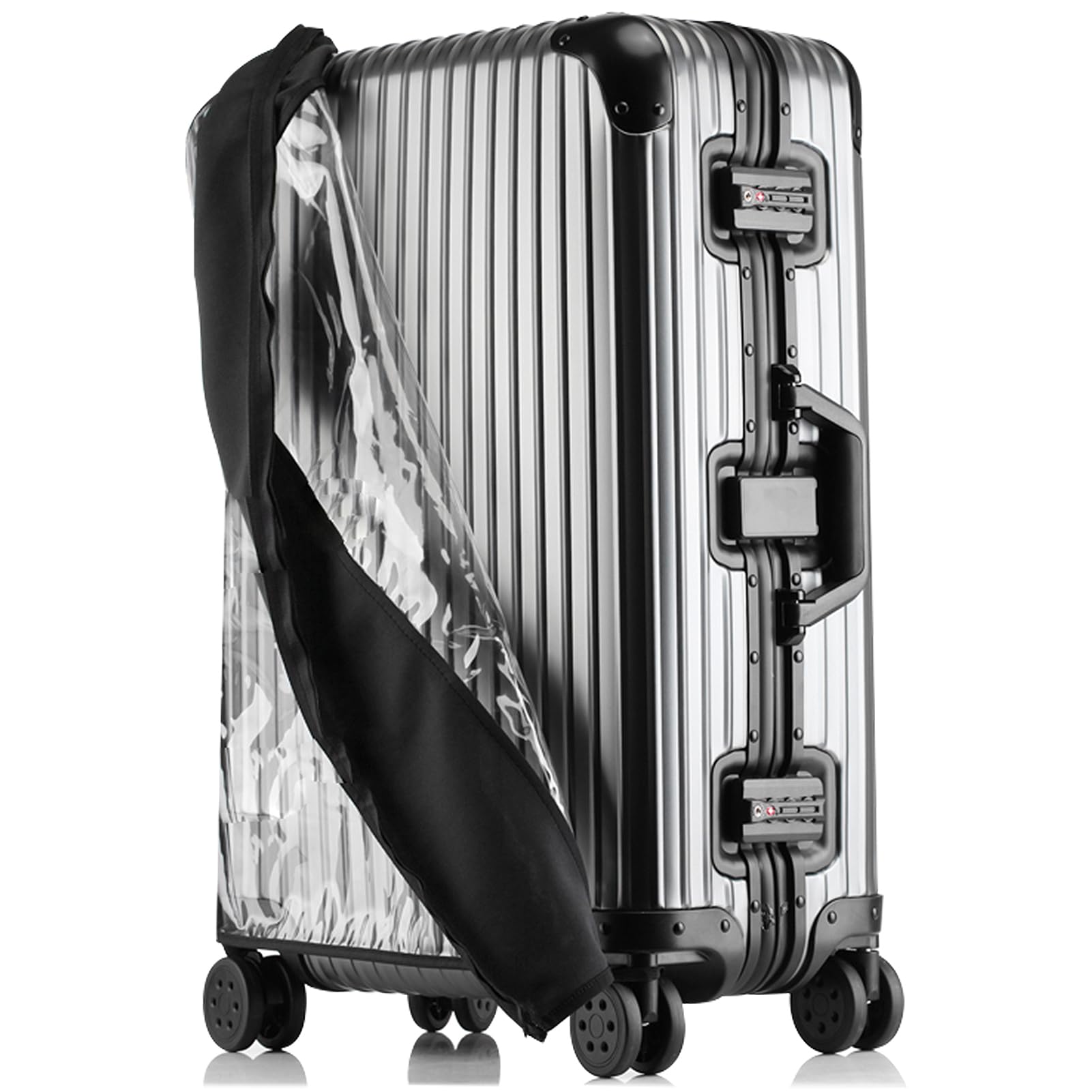 Front. ESBANY - Transparent PVC Suitcase Cover, No Disassembly Required Clear Luggage Protector Suitcase Cover - Black.