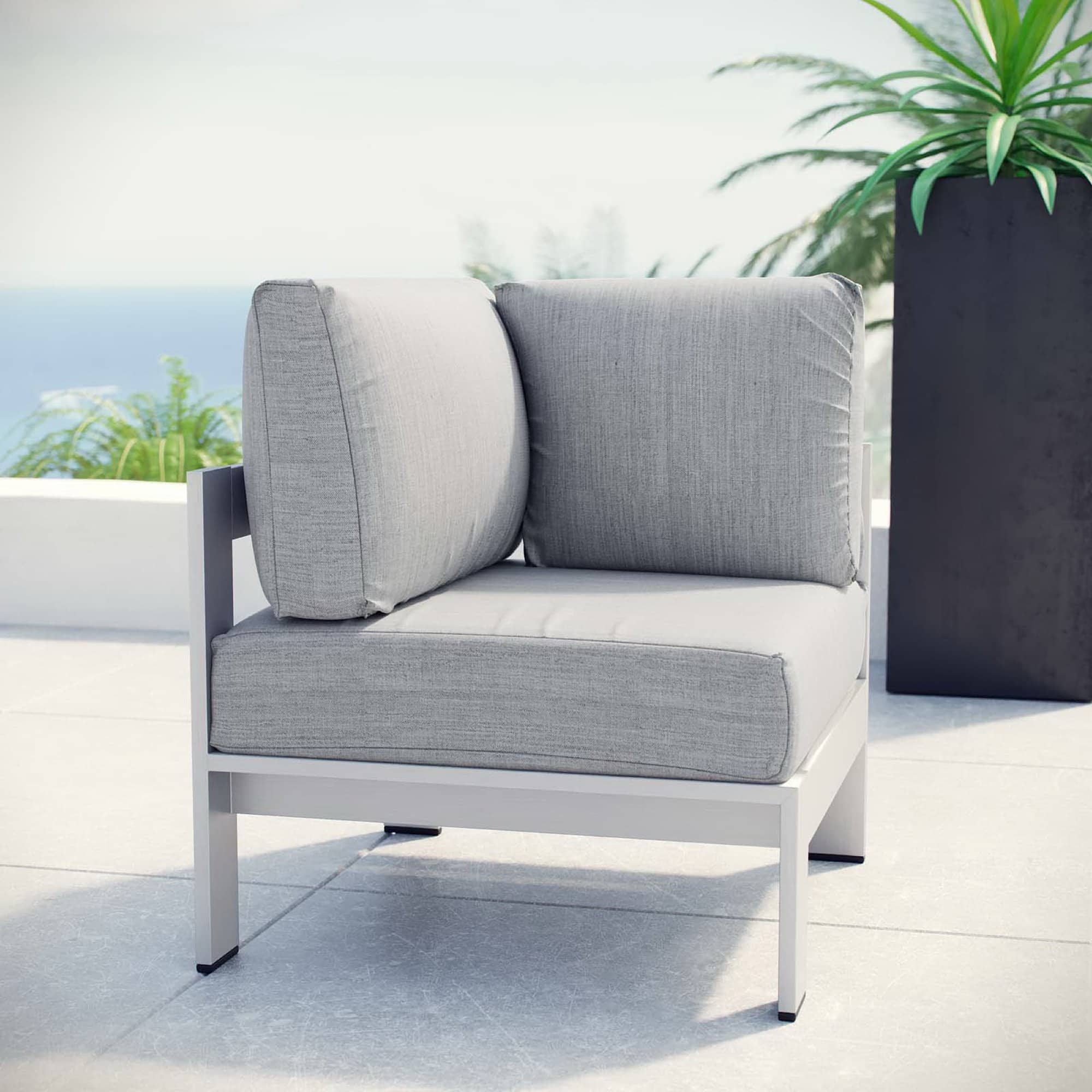 Shore Outdoor Patio Aluminum Corner Sofa by Modway - Silver Gray