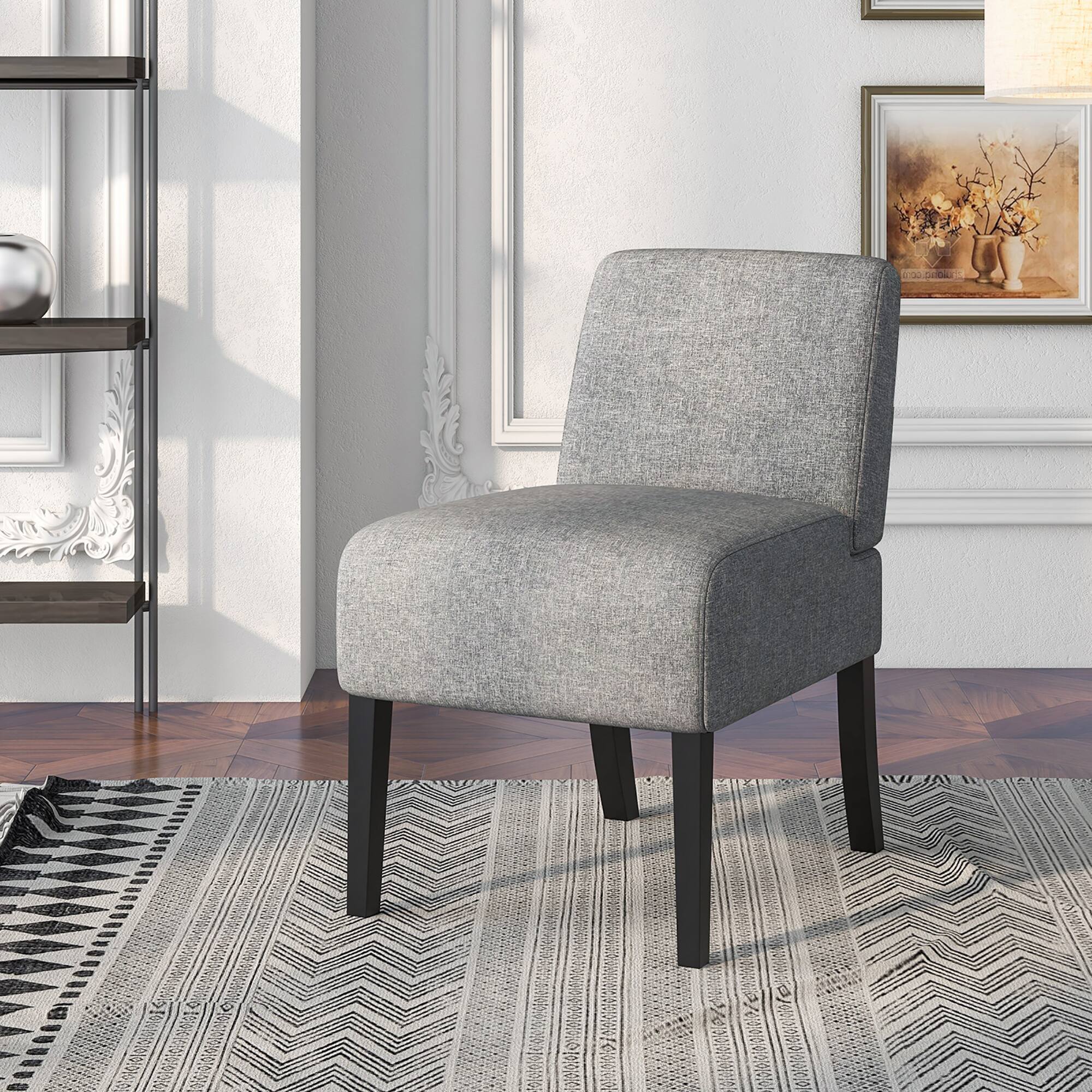 Alt View 4. Gymax - Gymax 4PCS Armless Accent Chair w/ Rubber Wood Legs Modern Vanity Chair for Bedroom Gray - Gray.