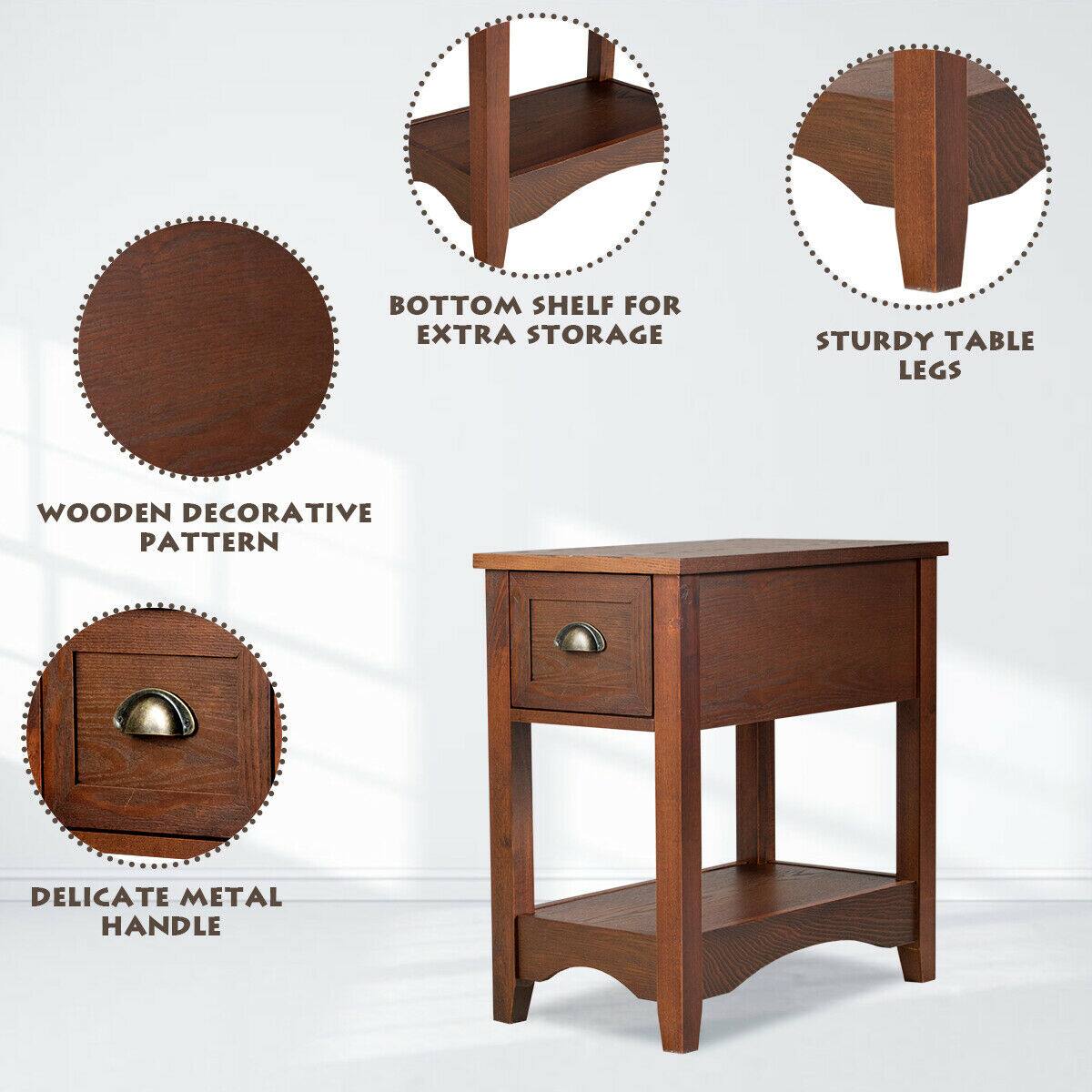 - Wooden Decorative Pattern
- Bottom Shelf for Extra Storage
- Sturdy Table Legs
- Delicate Metal Handle