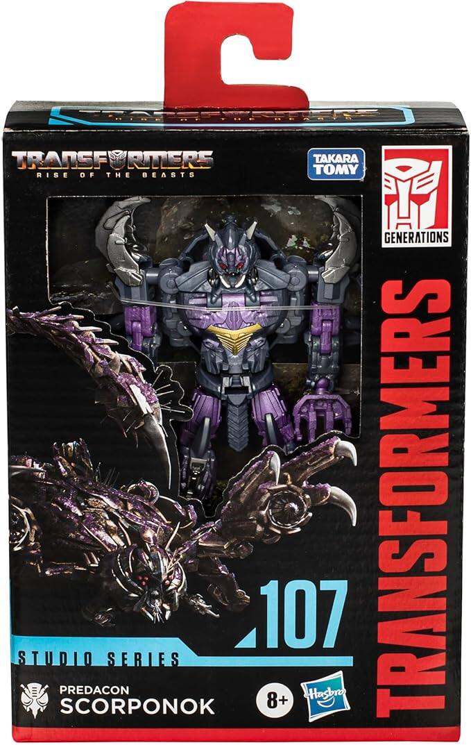 TRANSFORMERS  
RISE OF THE BEASTS  
TAKARA TOMY  
GENERATIONS  
STUDIO SERIES  
PREDACON SCORPONOK  
107  
8+  
Hasbro