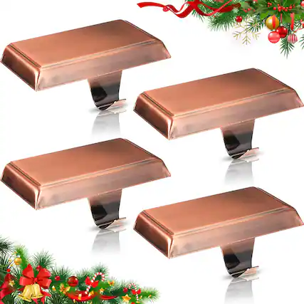 Front. Paradigms Interiors - 4 Christmas Stocking Holders For Mantle Weighted Holder Fireplace Hangers Xmas Holiday Party Decoration - Red Bronze-4.