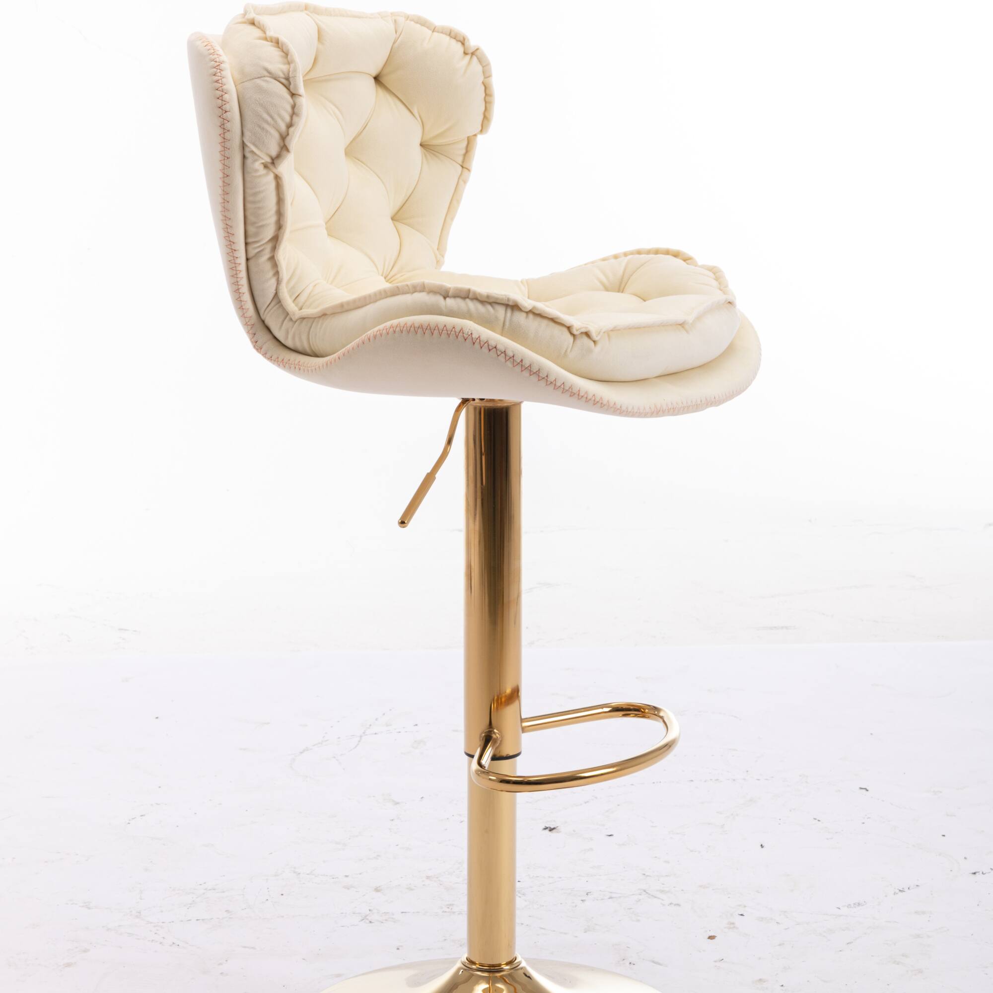 Alt View 2. GOODSILO - Set of 2 Adjustable Swivel Bar Stools with Chrome Footrest and Velvet Upholstery - Cream.