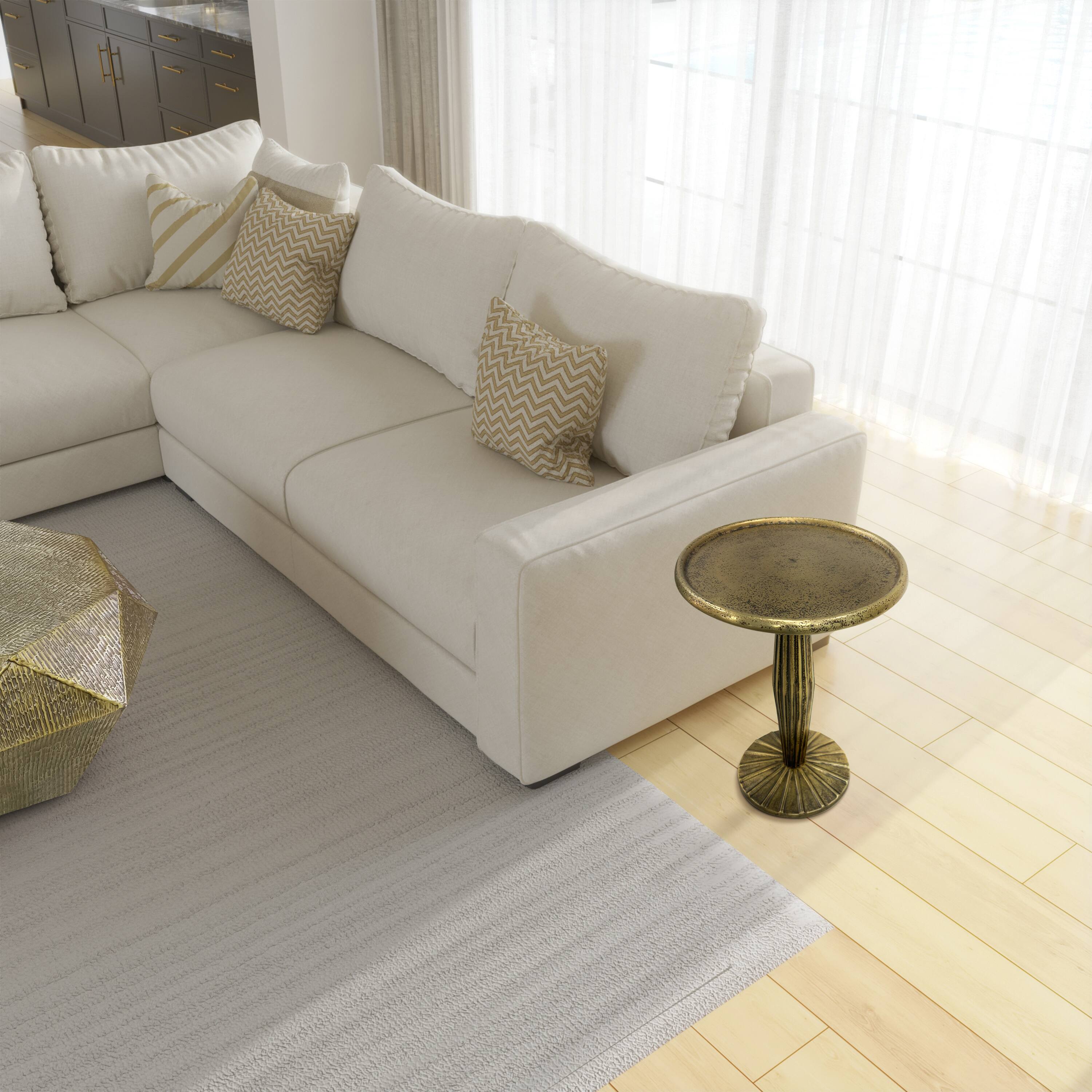 Alt View 8. Manhattan Lane - 12 Inch Side End Drink Table, Fancy Fluted Base, Round Top - Brass.