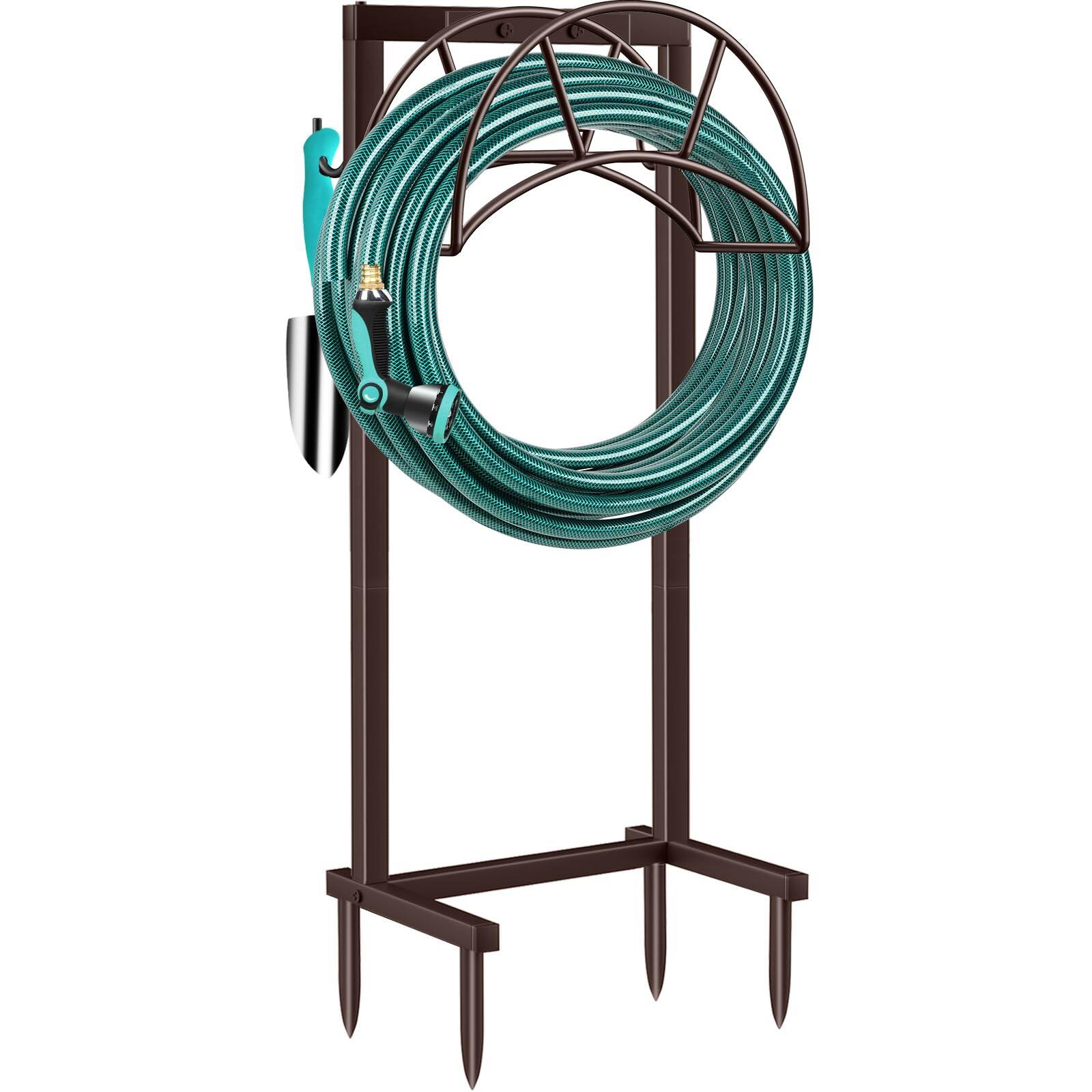 Front. JETRANSPORT - Garden Hose Holder Detachable Metal Water Holds 150 Ft Hoses Free Standing Hanger Stand Heavy Duty Storage Rac - 4 Spikes-Bronze.