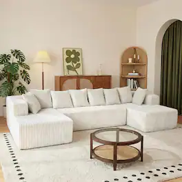 Roomtec - 130 inch Boneless Couch Cloud Couch Sectional Corduroy Sofa for Living Room U Shaped Modular Sofa with Chaise No - Beige