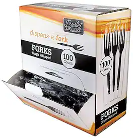 Berkley Square - Dispens-A-Fork Plastic Forks, Medium-Weight, 100/Box - Black