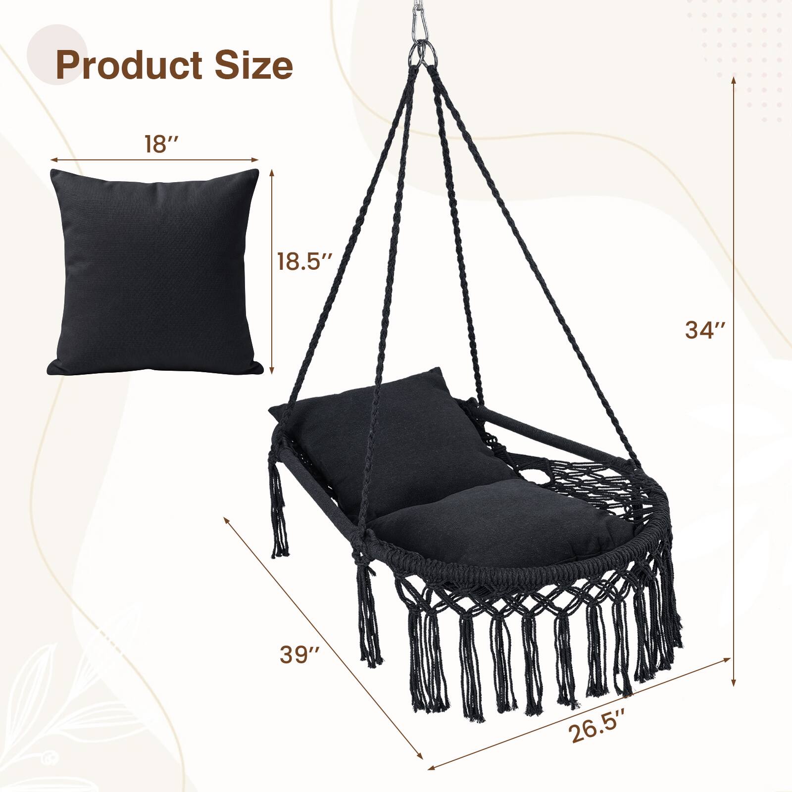 Product Size  
18" x 18.5" x 34" x 39" x 26.5"