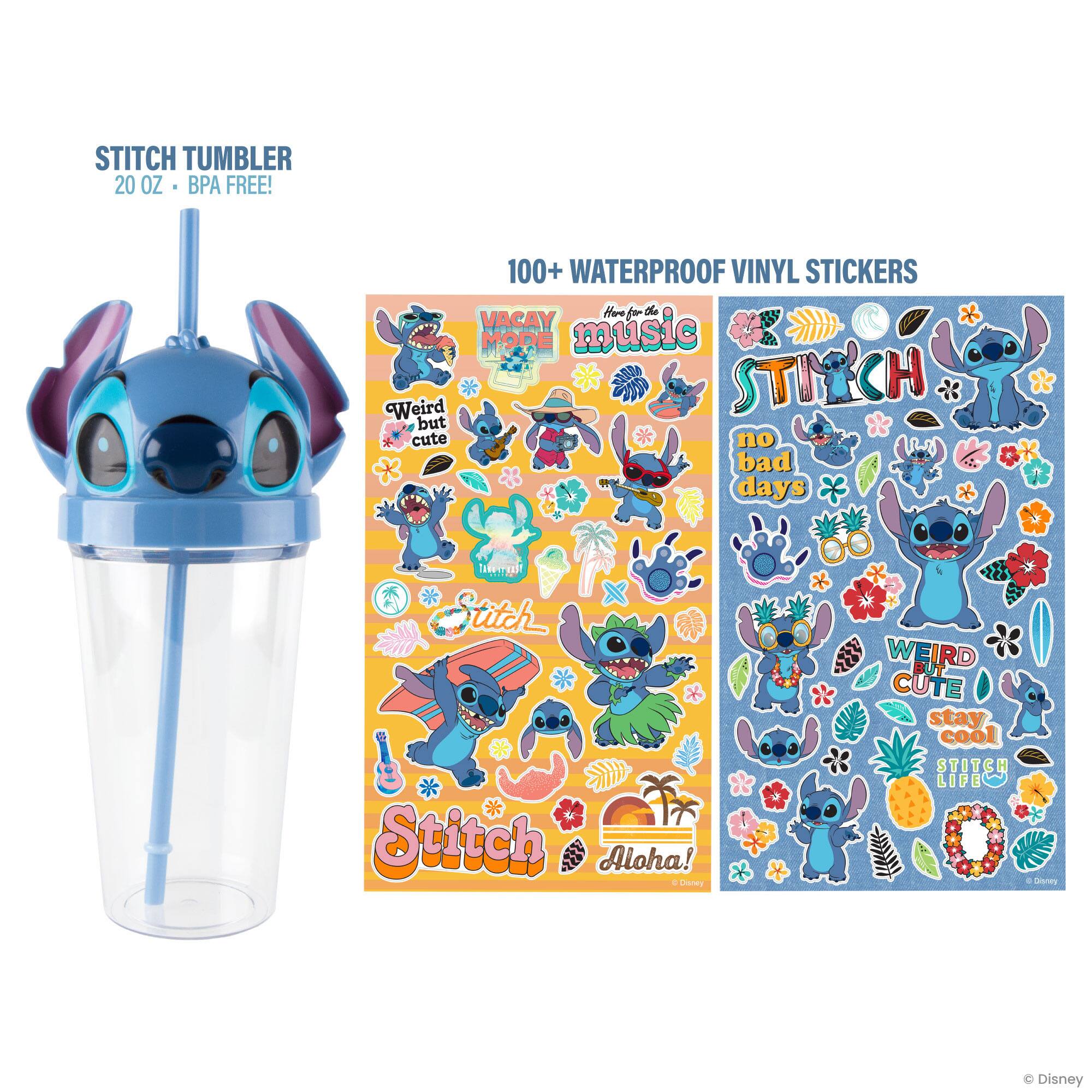 STITCH TUMBLER 20 OZ + BPA FREE! 100+ WATERPROOF VINYL STICKERS HOW TO VACAY music MODE Weird but cute no bad days with Stitch Stitch Aloha! Deaney WEIRD BUT CUTE stay cool STITCH LIFE . Disney