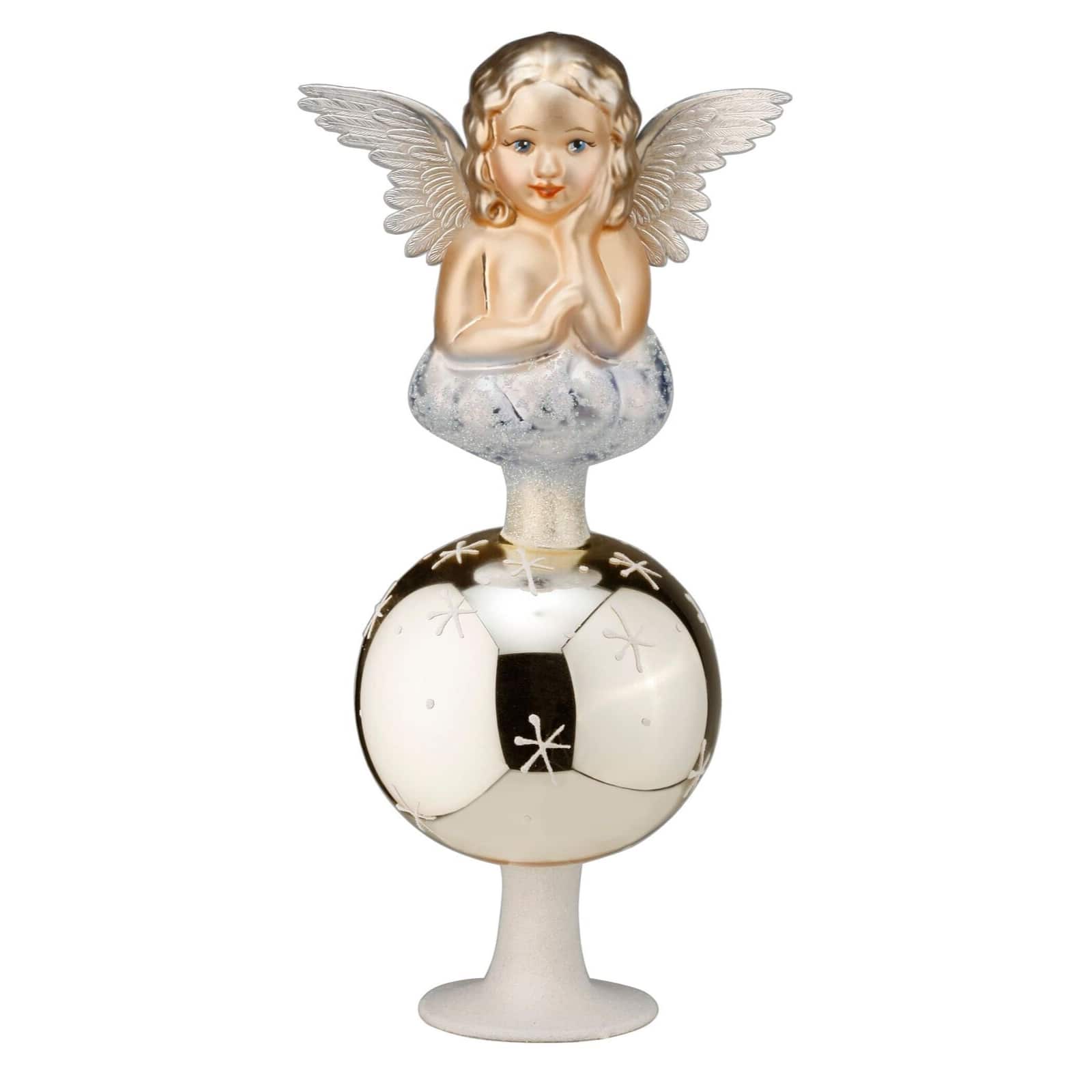 Inge Glas - Antique Angel Finial German Glass Christmas Tree Topper - Silver