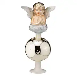 Inge Glas - Antique Angel Finial German Glass Christmas Tree Topper - Silver