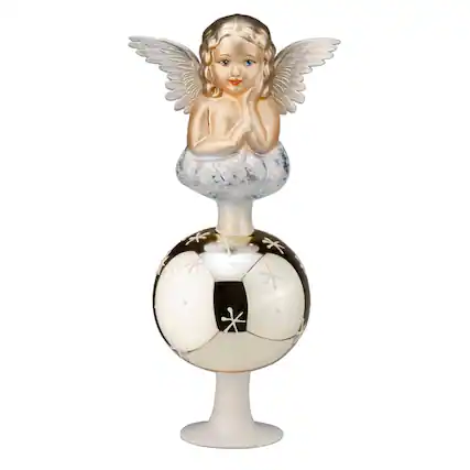 Front. Inge Glas - Inge Glas Antique Angel Finial German Glass Christmas Tree Topper - Silver.