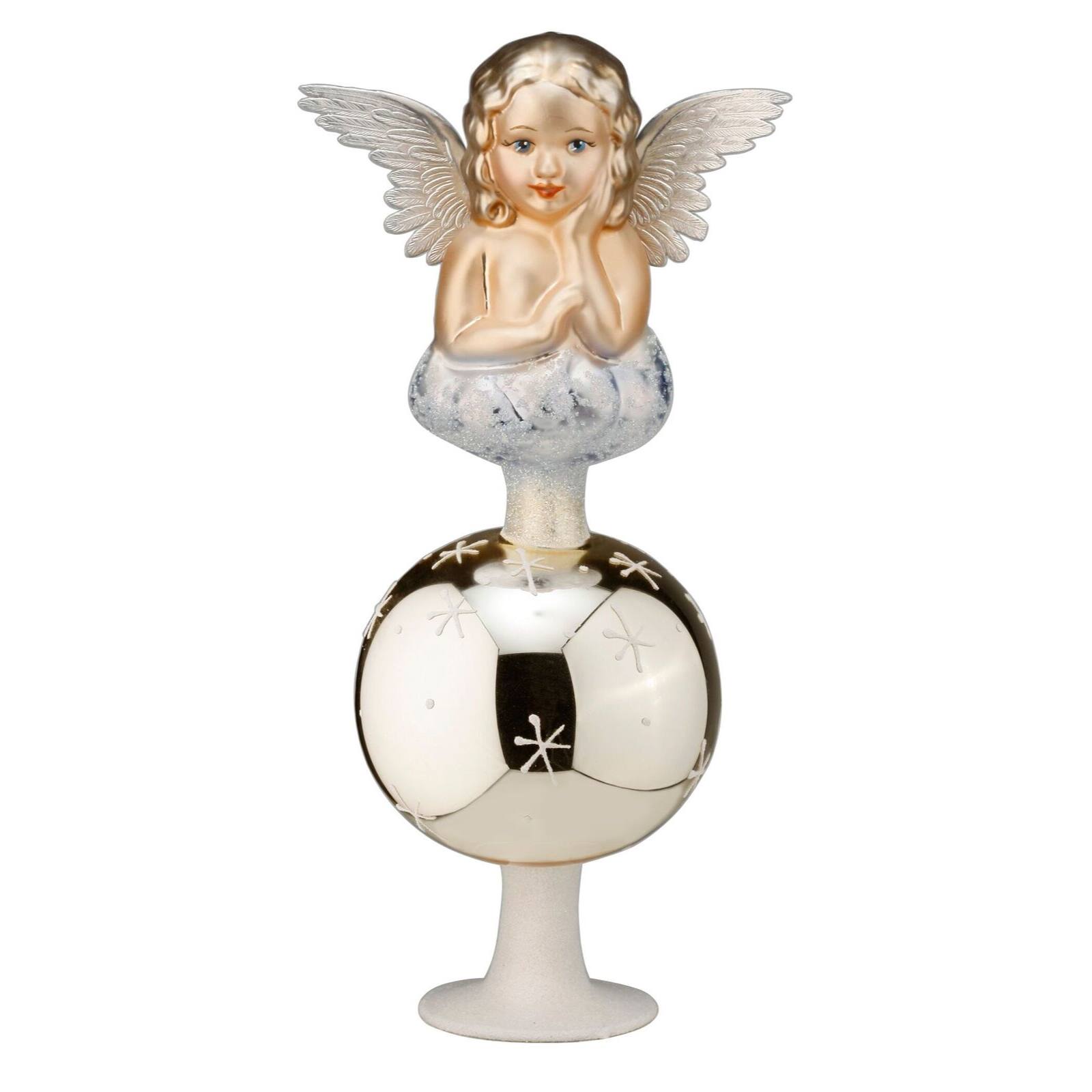 Front. Inge Glas - Inge Glas Antique Angel Finial German Glass Christmas Tree Topper - Silver.