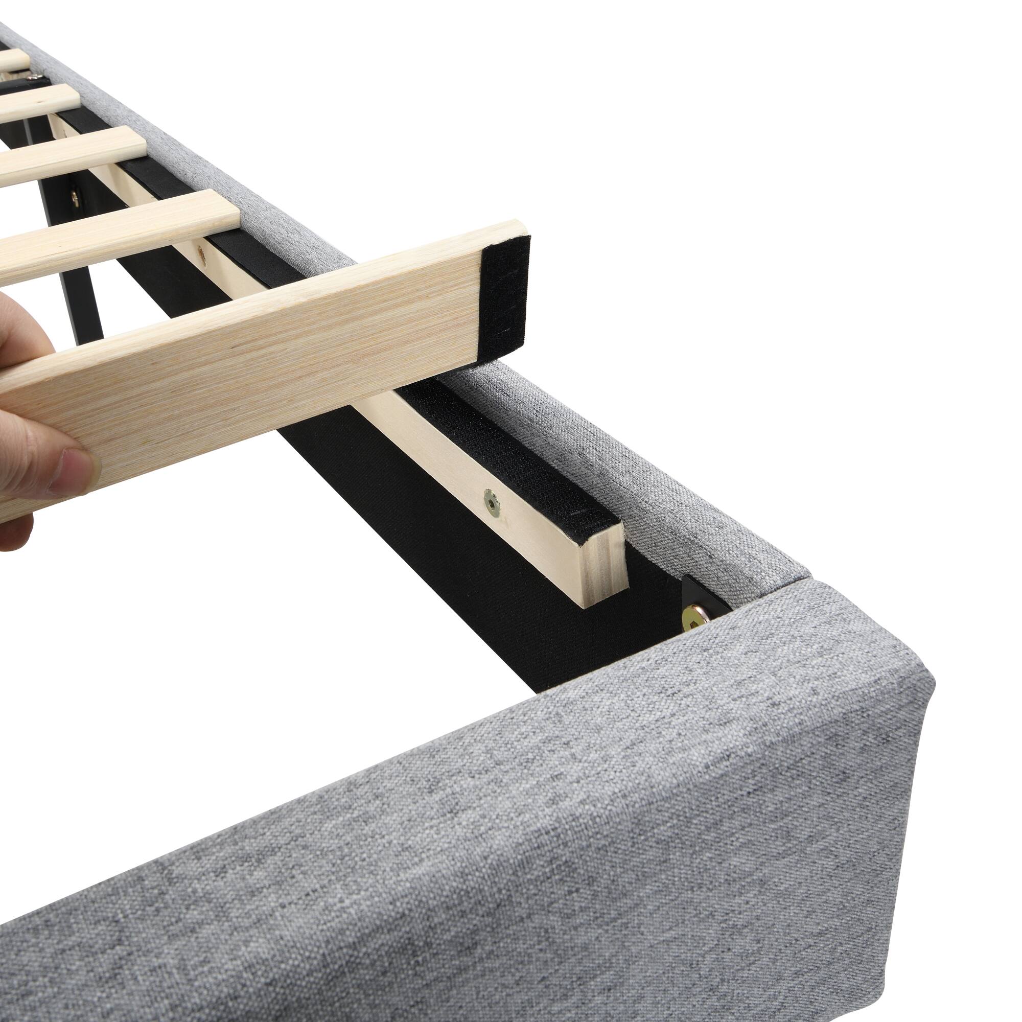 Alt View 7. GOODSILO - Queen-Size Upholstered Platform Bed Frame with Modern Button-Tufted Headboard and USB Charging Ports - Light Gray.