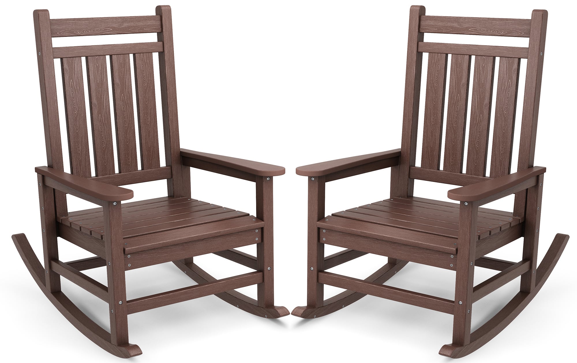 SERWALL - Outdoor Rocking Chair Set of 2, HDPE Rocker for Adults - Brown