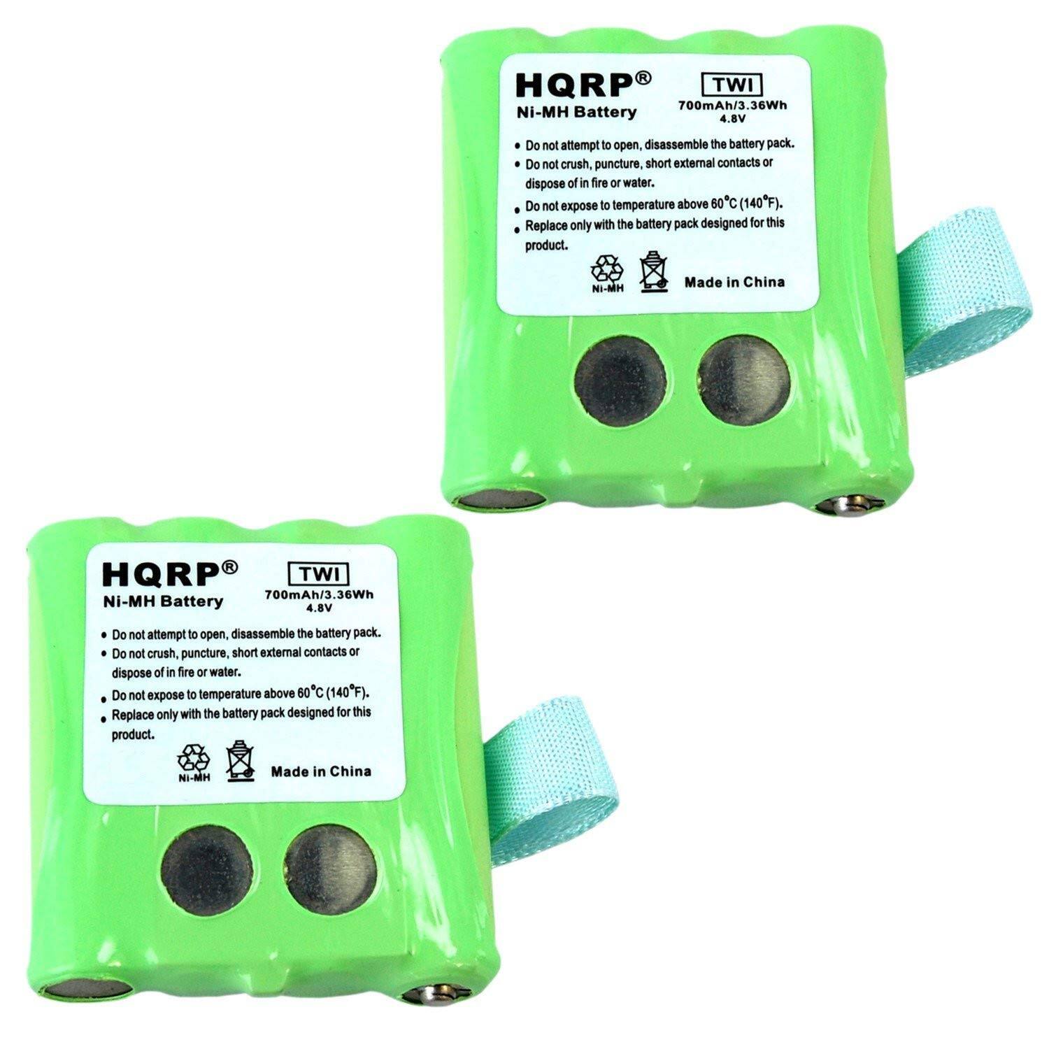 HQRP TWI 700mAh/3.36Wh Ni-MH Battery 4.8V

Do not attempt to open, disassemble the battery pack. Do not crush, puncture, short external contacts or dispose of in fire or water. Do not expose to temperature above 60°C (140°F). Replace only with the battery pack designed for this product. NI-MH Made in China