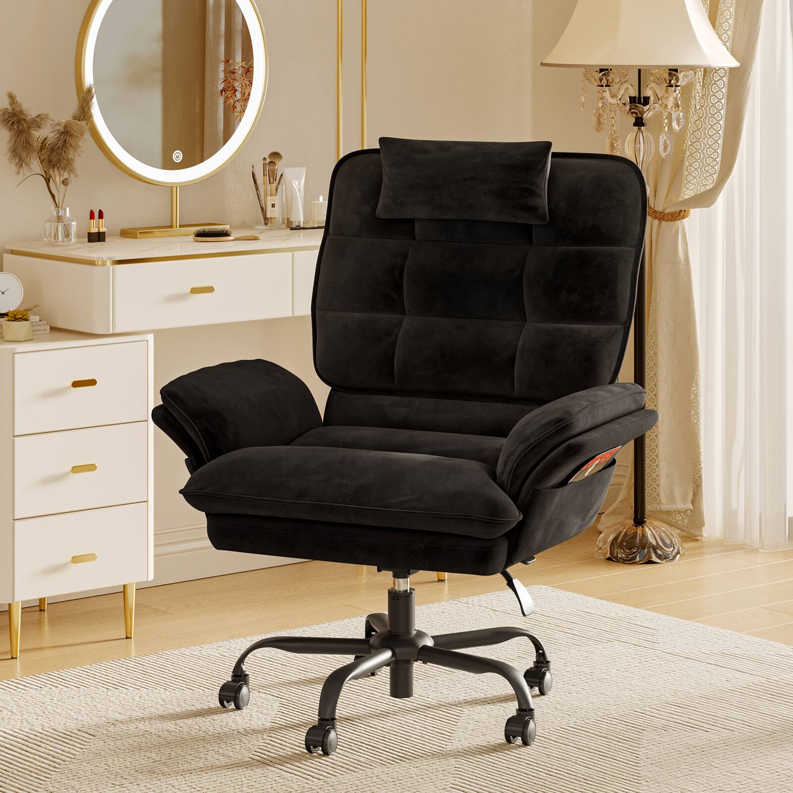Back. Bestier - Office Cross-Legged Chair with Ergonomic Headrest, Flip-up Armrest & Adjustable Backrset for Home Office - Black.