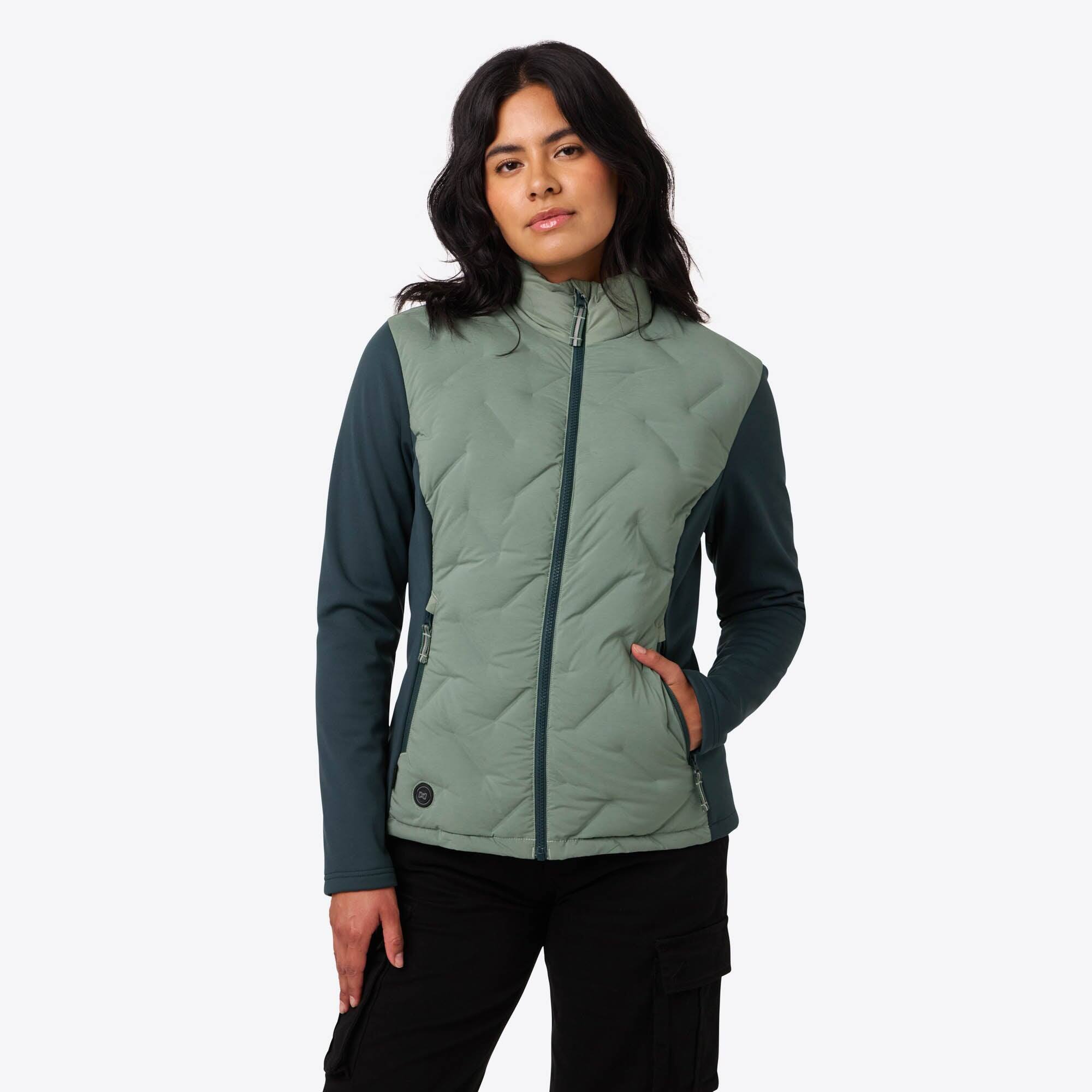 Alt View 4. Mobile Warming - App Controlled Women's Aria Hybrid Heated Jacket - Sage/Olive.