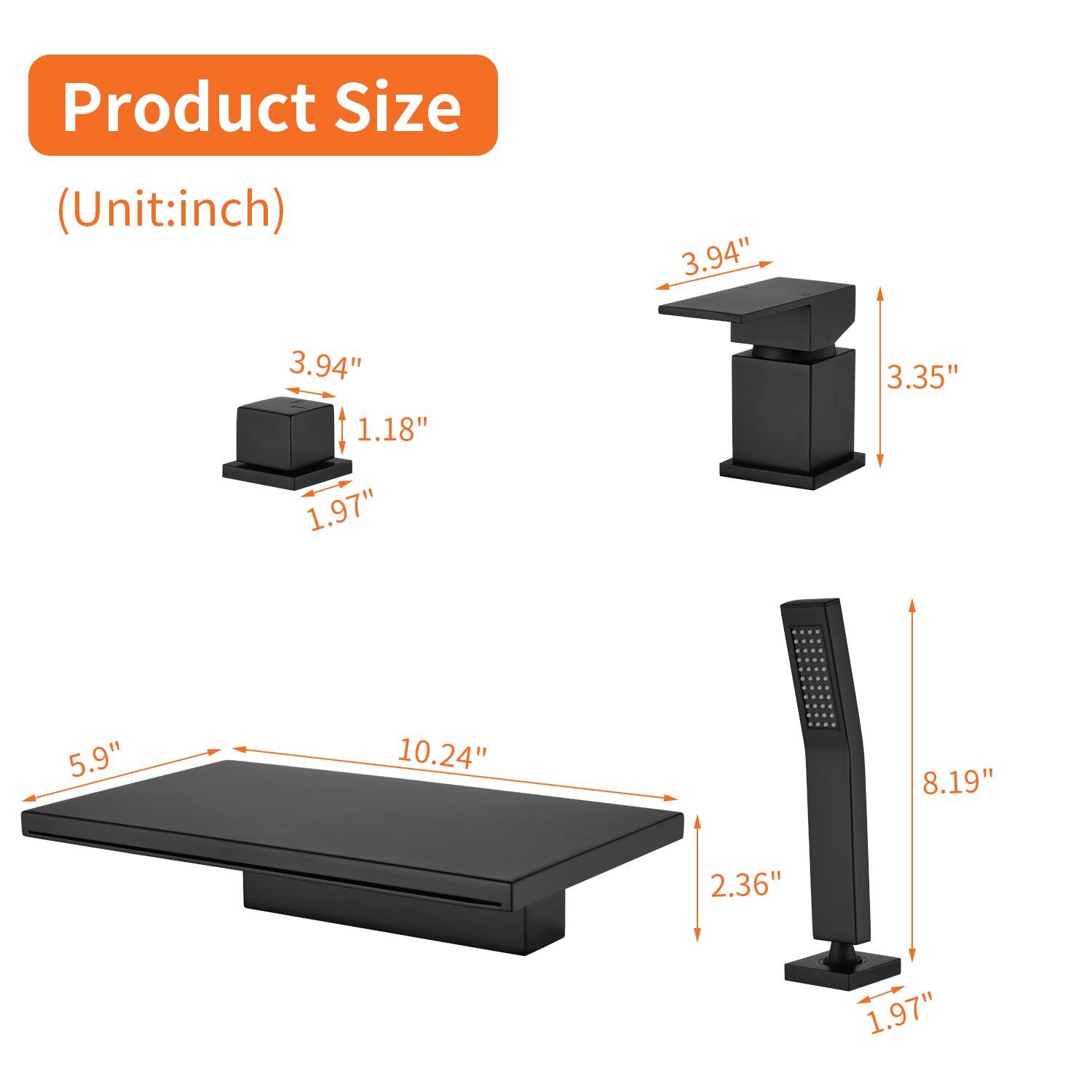 Product Size (Unit: inch)

- 3.94" x 3.94" x 1.18"
- 3.35" x 3.94" x 1.97"
- 10.24" x 5.9" x 2.36"
- 8.19" x 1.97"