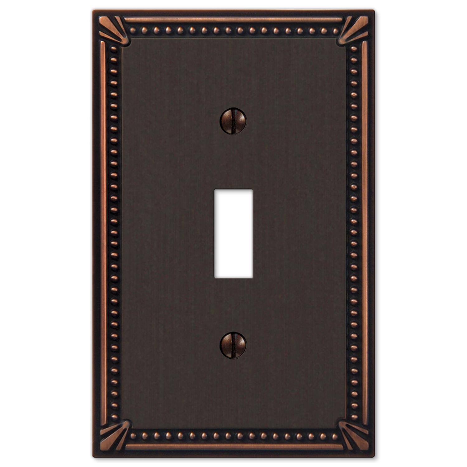 Angle. AMERELLE - Amerelle Imperial Bead Aged Bronze 1 gang Die-Cast Metal Toggle Wall Plate 1 pk - Bronze.