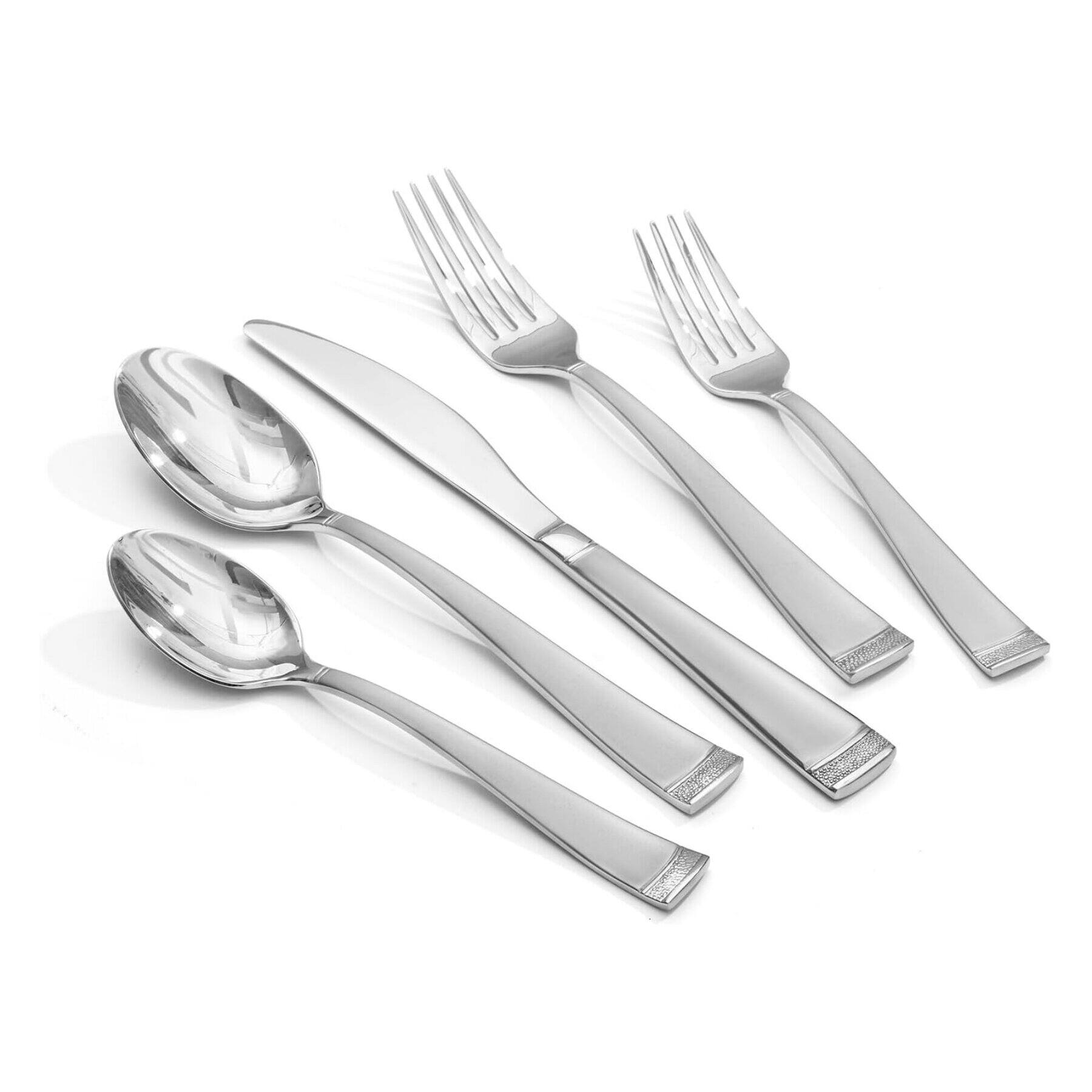 Front. Dazzed Corner - Stainless Steel Silverware Set, 40-Piece Flatware Set for 8 - Silver.