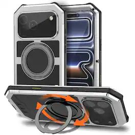 Dteck - Rugged Magnetic Case For iPhone 18 Pro Max Shockproof Heavy Duty Full Body Cover Built-in Screen and Lens Protecto - Silver