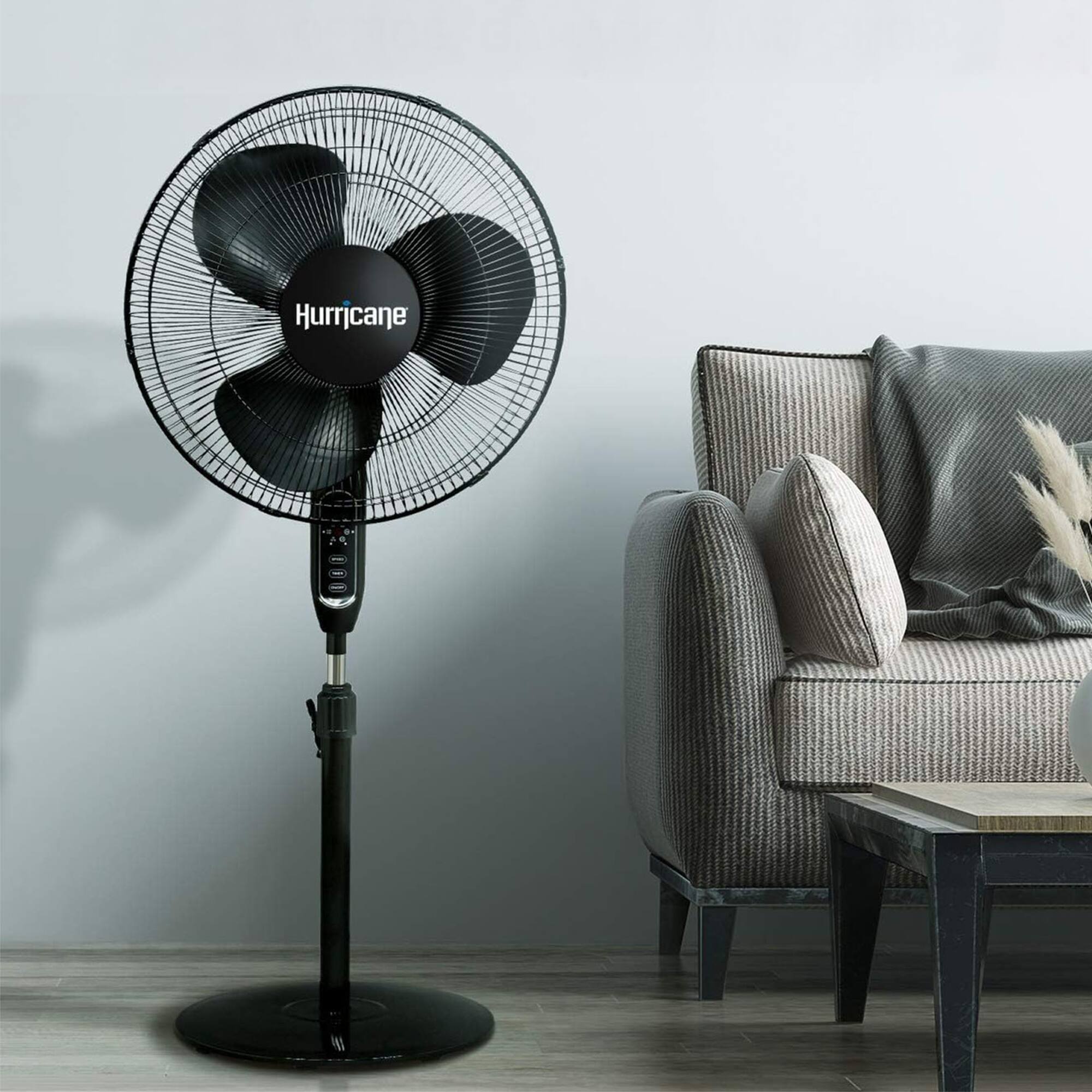 Alt View 3. Hurricane - Hurricane Supreme 16" 3 Speed Oscillating Stand Pedestal Fan with Remote, Black - Black.